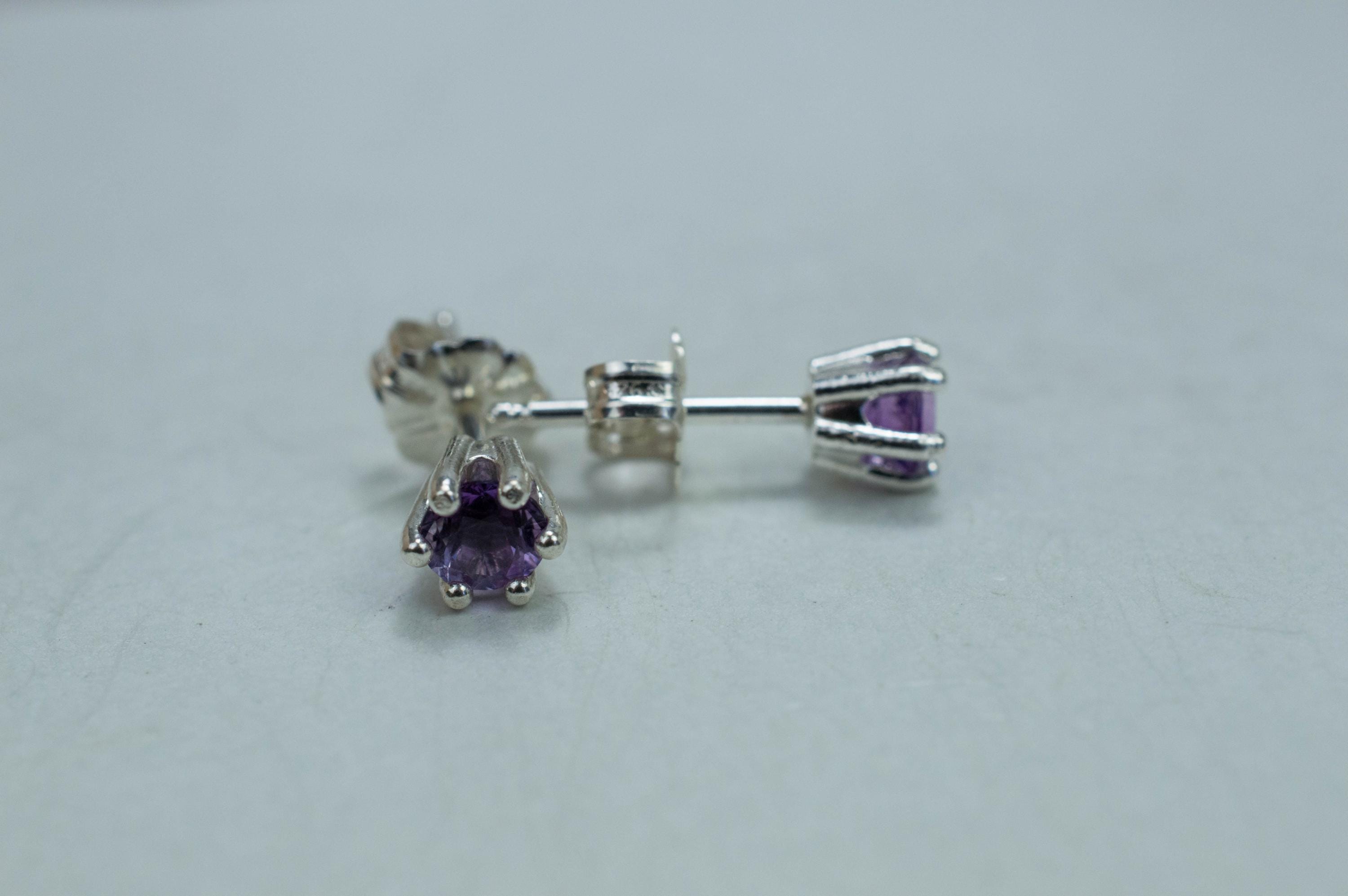 Amethyst Earrings, Natural Untreated Brazilian Amethyst; 0.470cts - Mark Oliver Gems