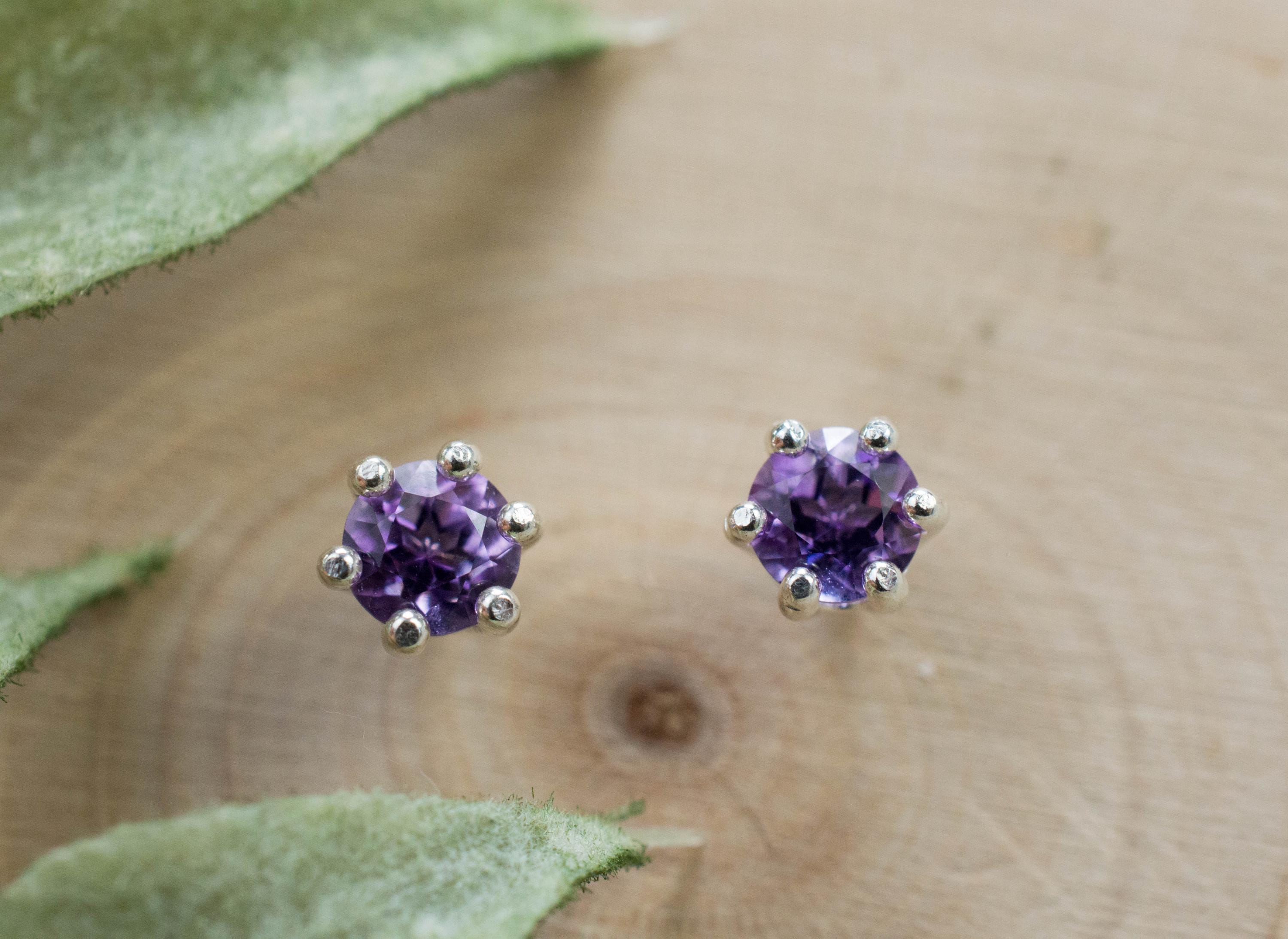 Amethyst Earrings, Natural Untreated Brazilian Amethyst; 0.470cts - Mark Oliver Gems