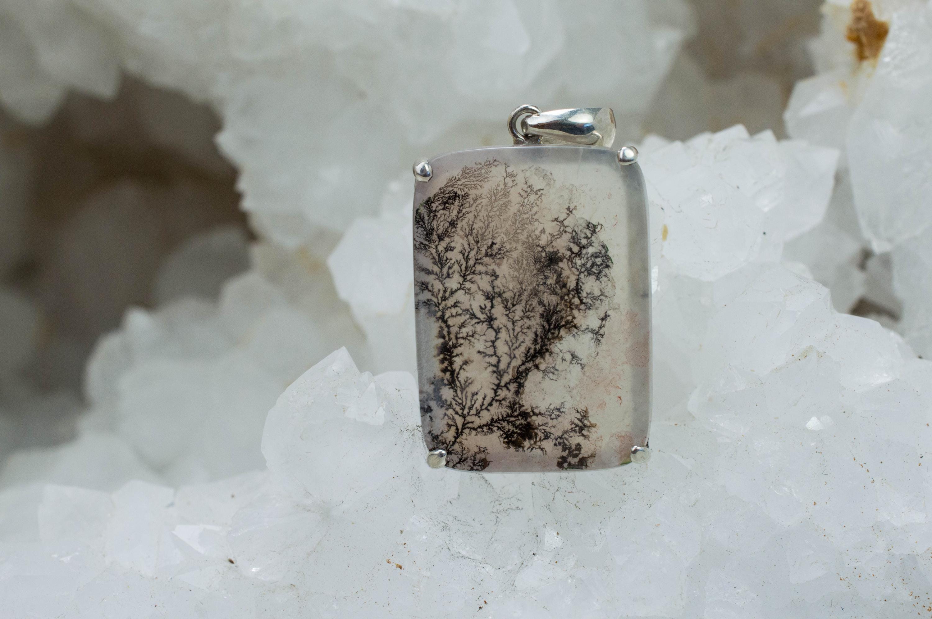 Dendritic Agate Pendant; Natural Untreated India Shajar Agate; 25x18mm - Mark Oliver Gems
