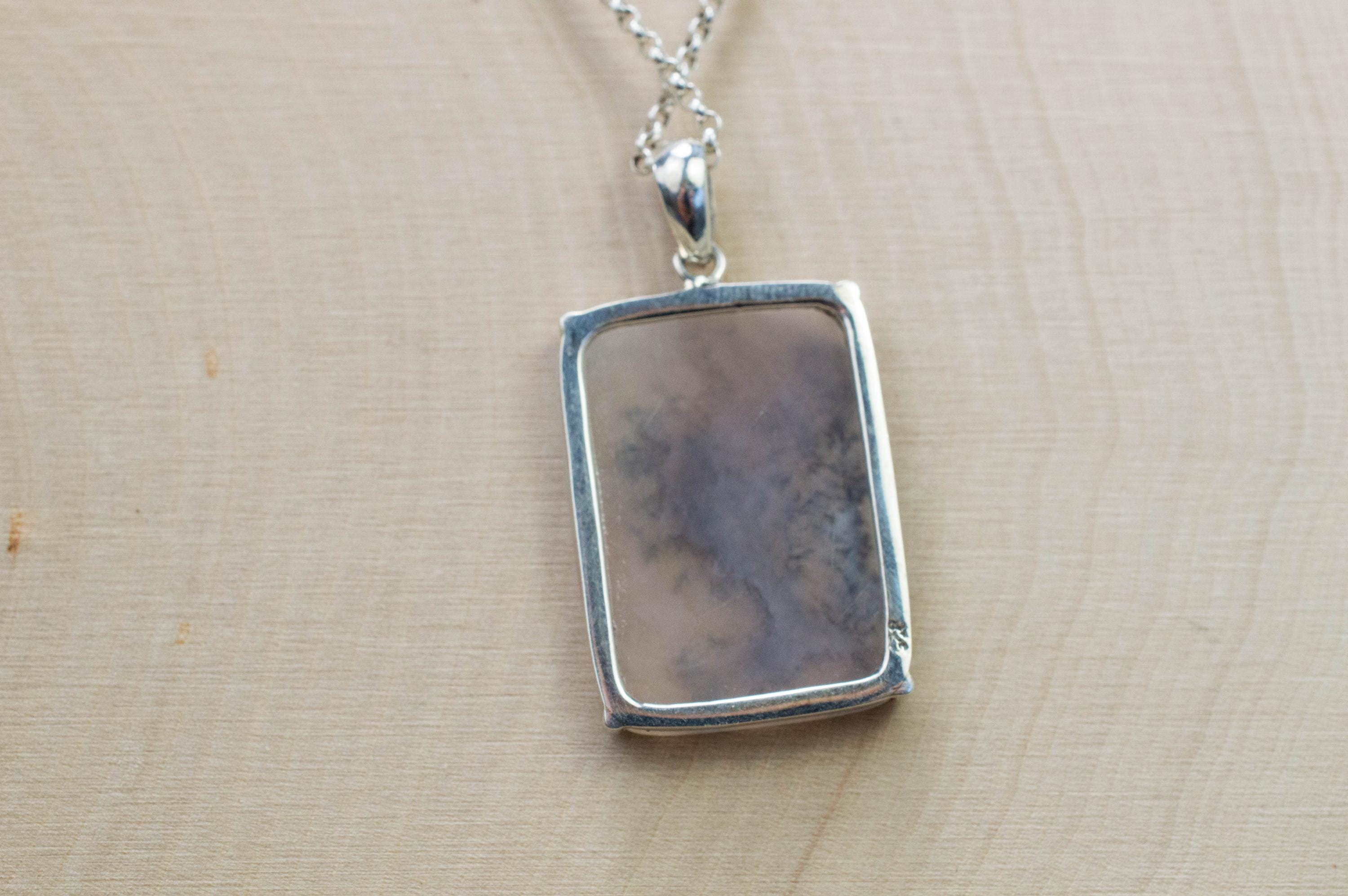 Dendritic Agate Pendant; Natural Untreated India Shajar Agate; 25x18mm - Mark Oliver Gems