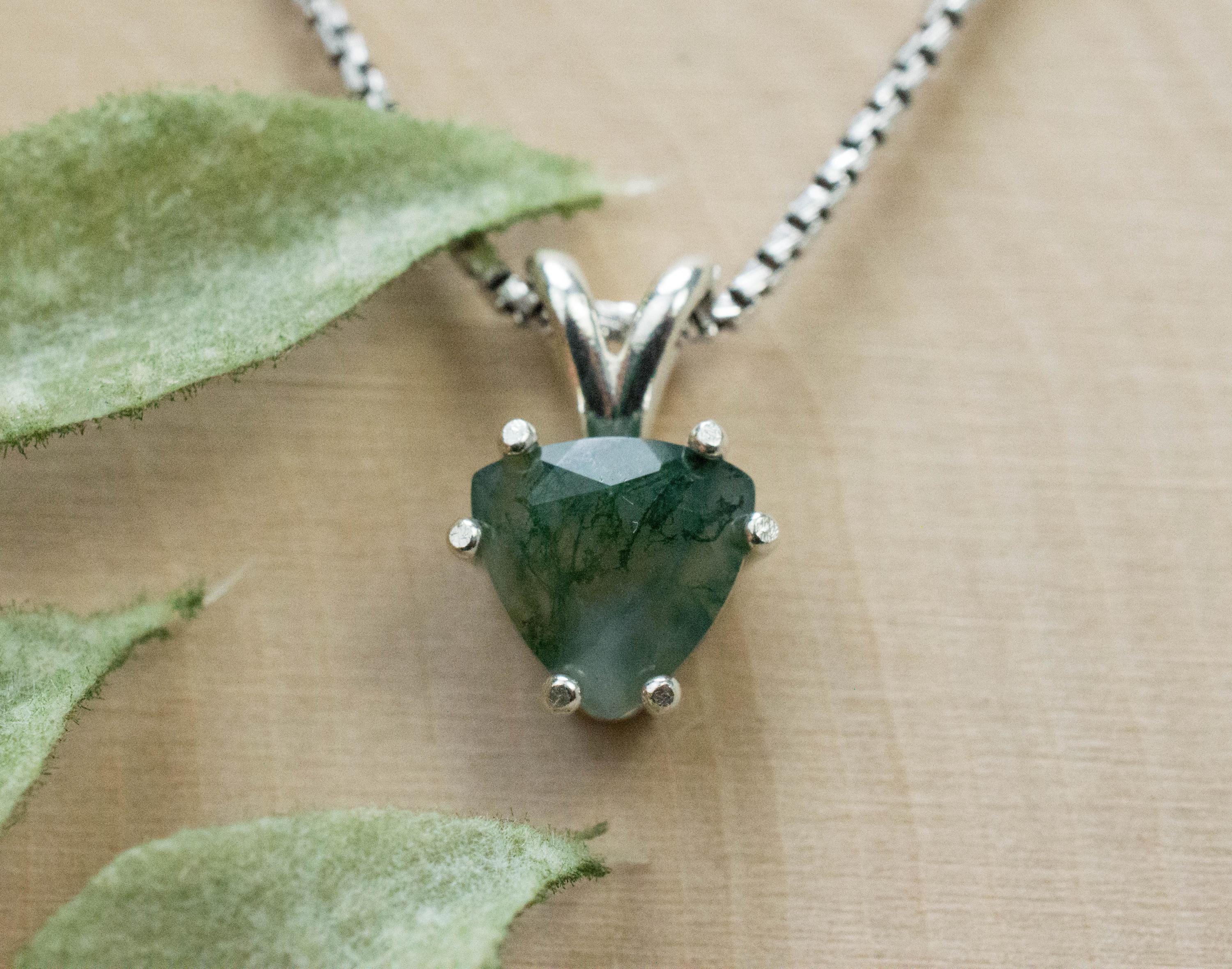 Green Moss Agate Pendant, Natural Untreated India Moss Agate; 1.565cts - Mark Oliver Gems