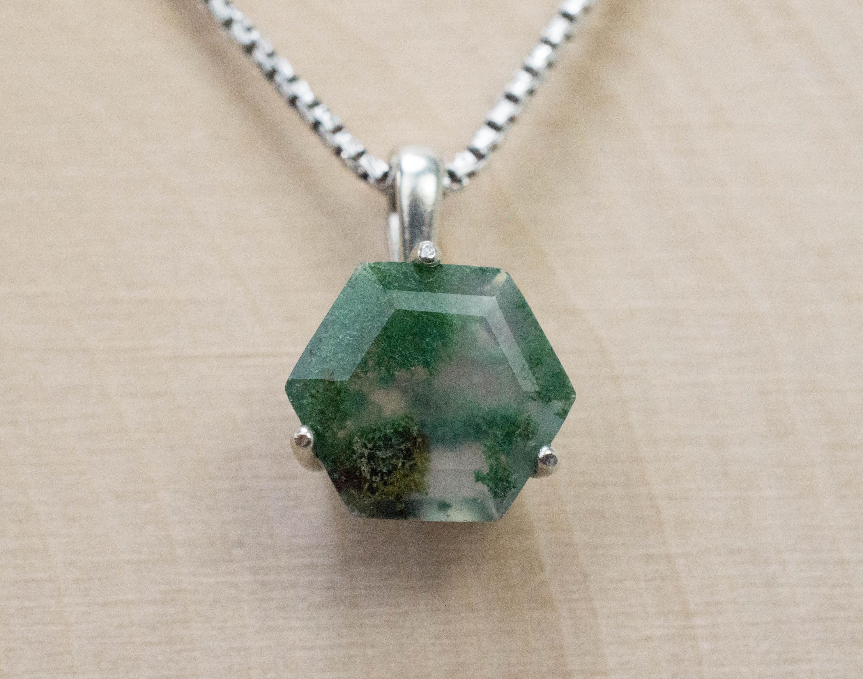 Green Moss Agate Pendant, Natural Untreated India Moss Agate; 2.685cts - Mark Oliver Gems
