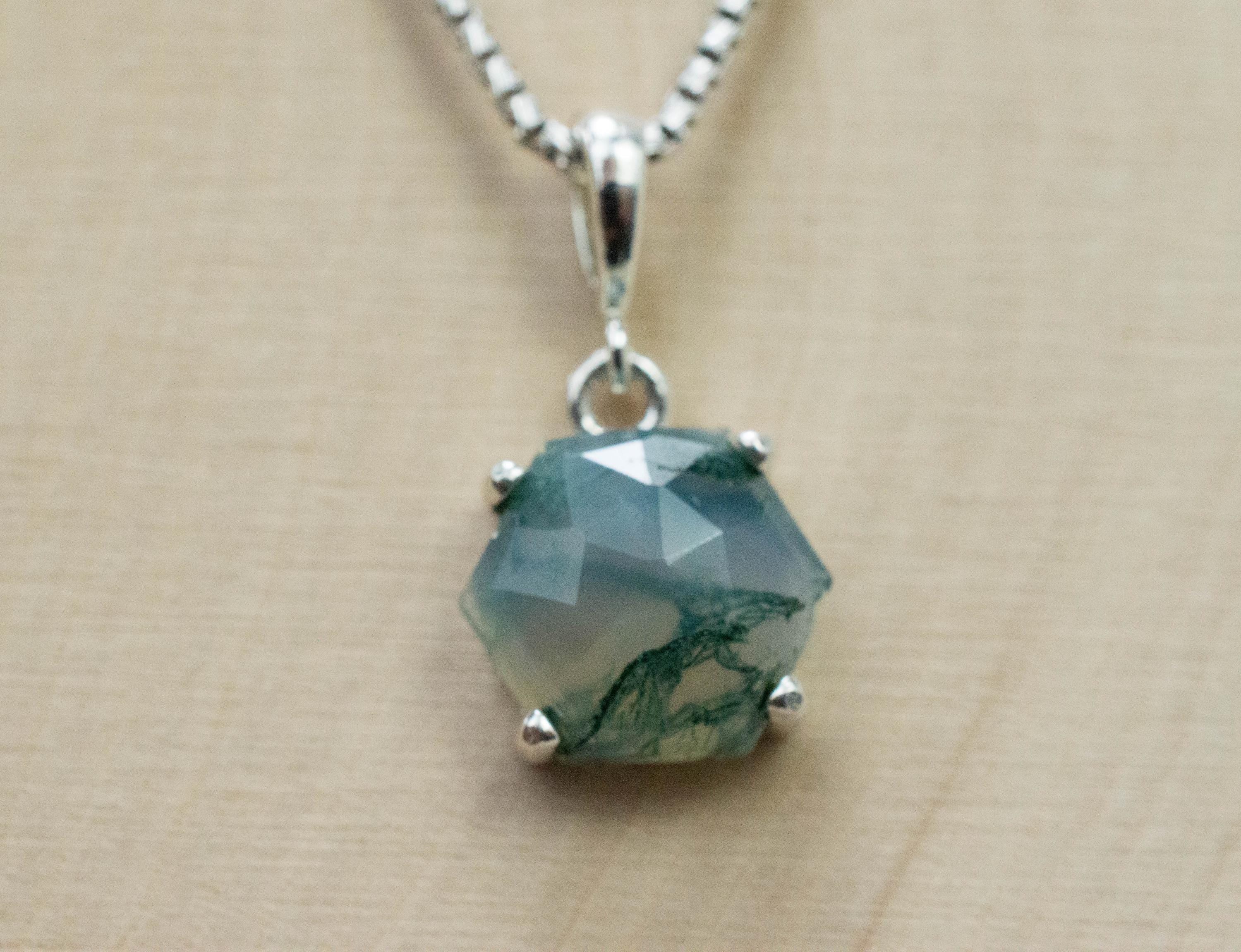 Green Moss Agate Pendant, Natural Untreated India Moss Agate; 3.420cts - Mark Oliver Gems