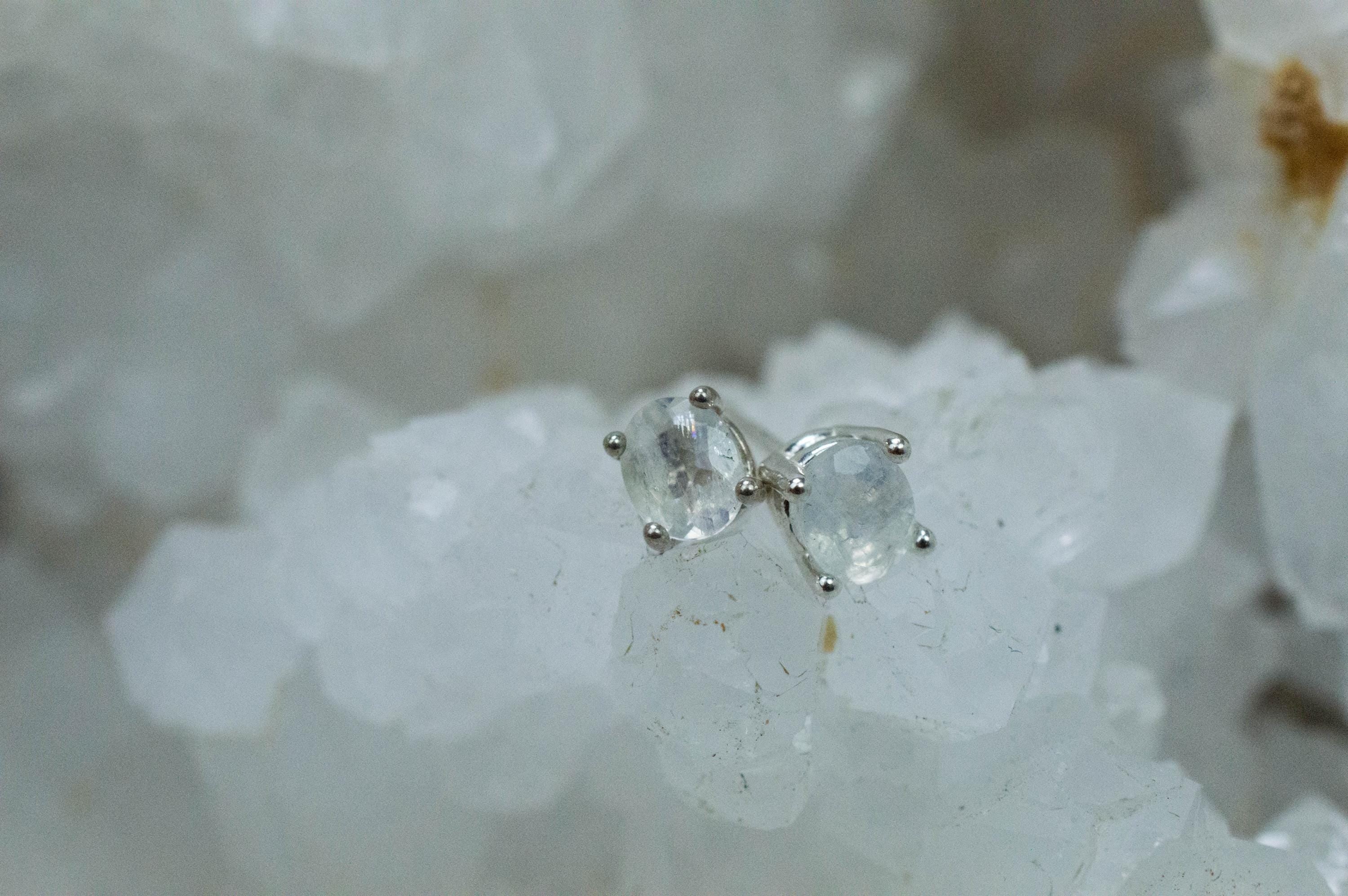 Rainbow Moonstone Earrings, Natural Untreated India Moonstone; 0.610cts - Mark Oliver Gems