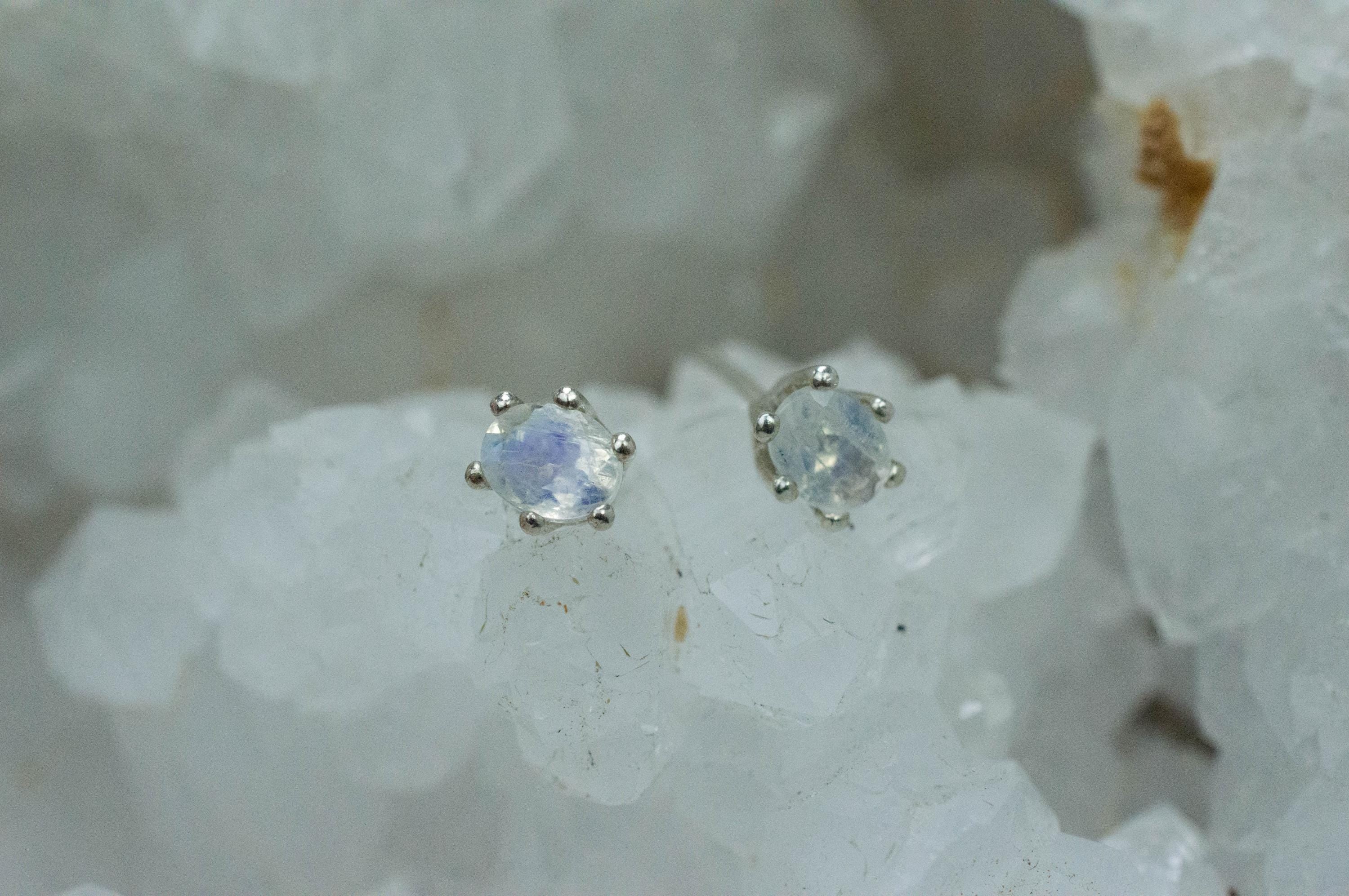 Rainbow Moonstone Earrings, Natural Untreated India Moonstone; 0.720cts - Mark Oliver Gems