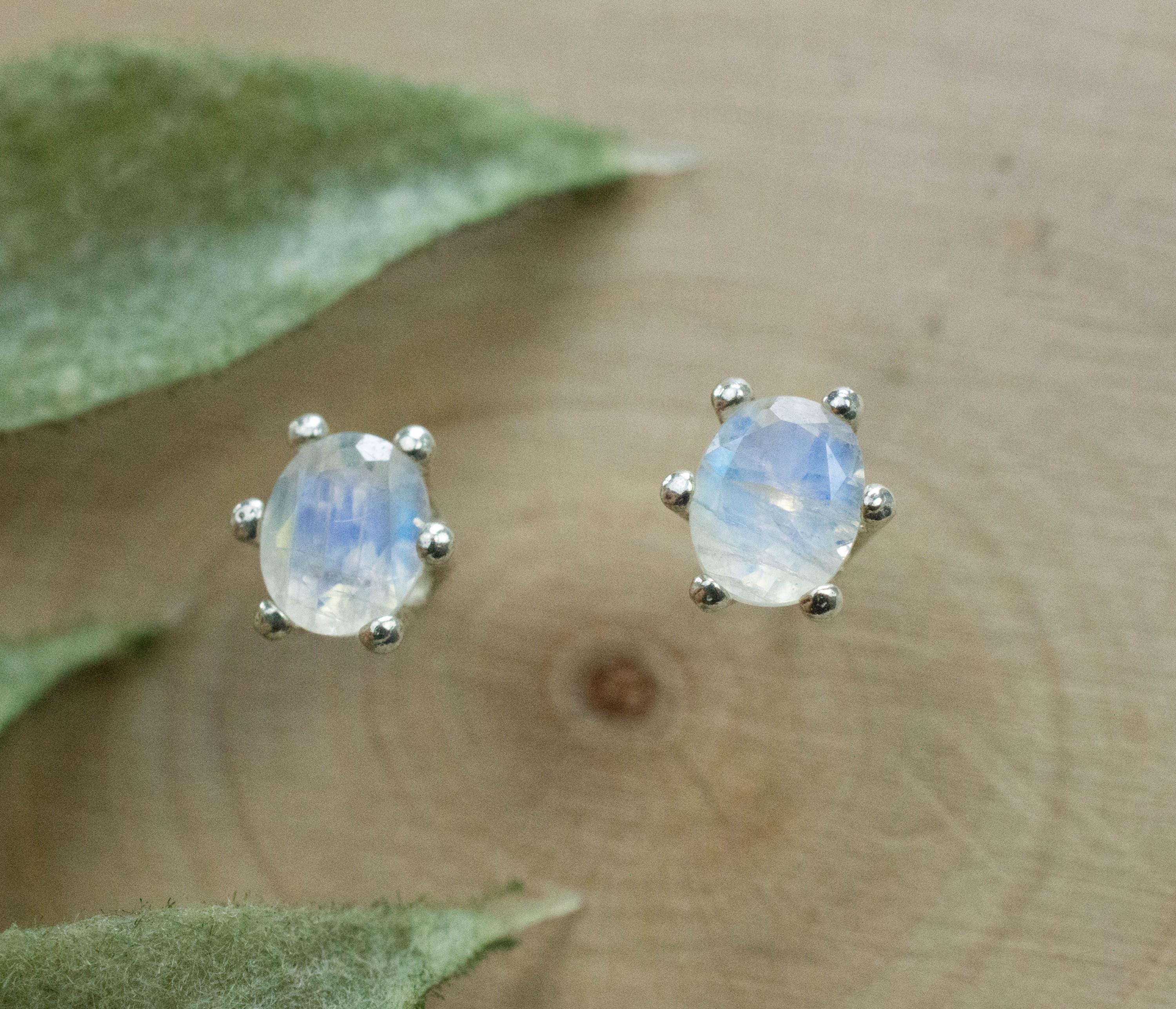 Rainbow Moonstone Earrings, Natural Untreated India Moonstone; 0.755cts - Mark Oliver Gems