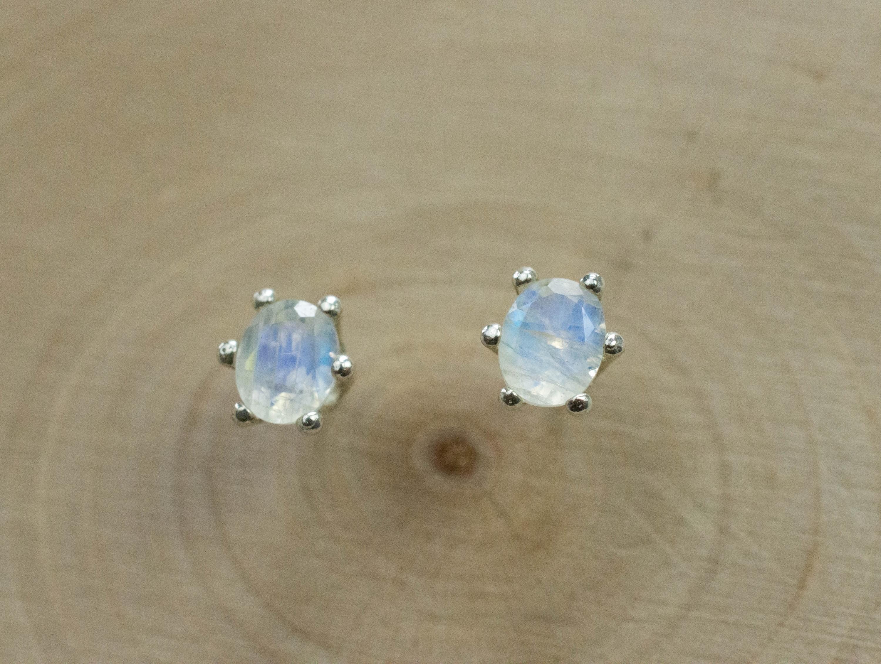 Rainbow Moonstone Earrings, Natural Untreated India Moonstone; 0.755cts - Mark Oliver Gems