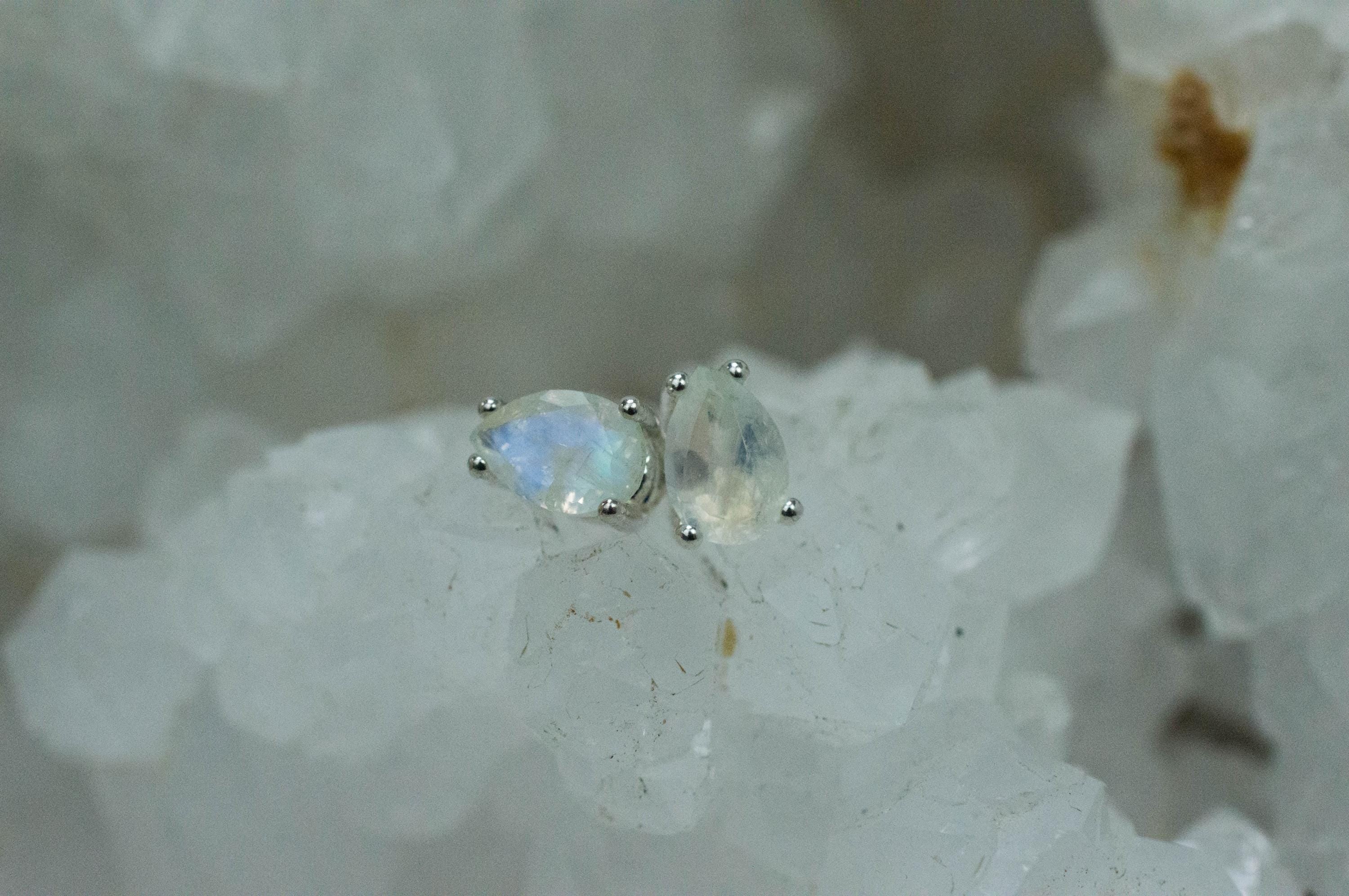 Rainbow Moonstone Earrings, Natural Untreated India Moonstone; 0.885cts - Mark Oliver Gems