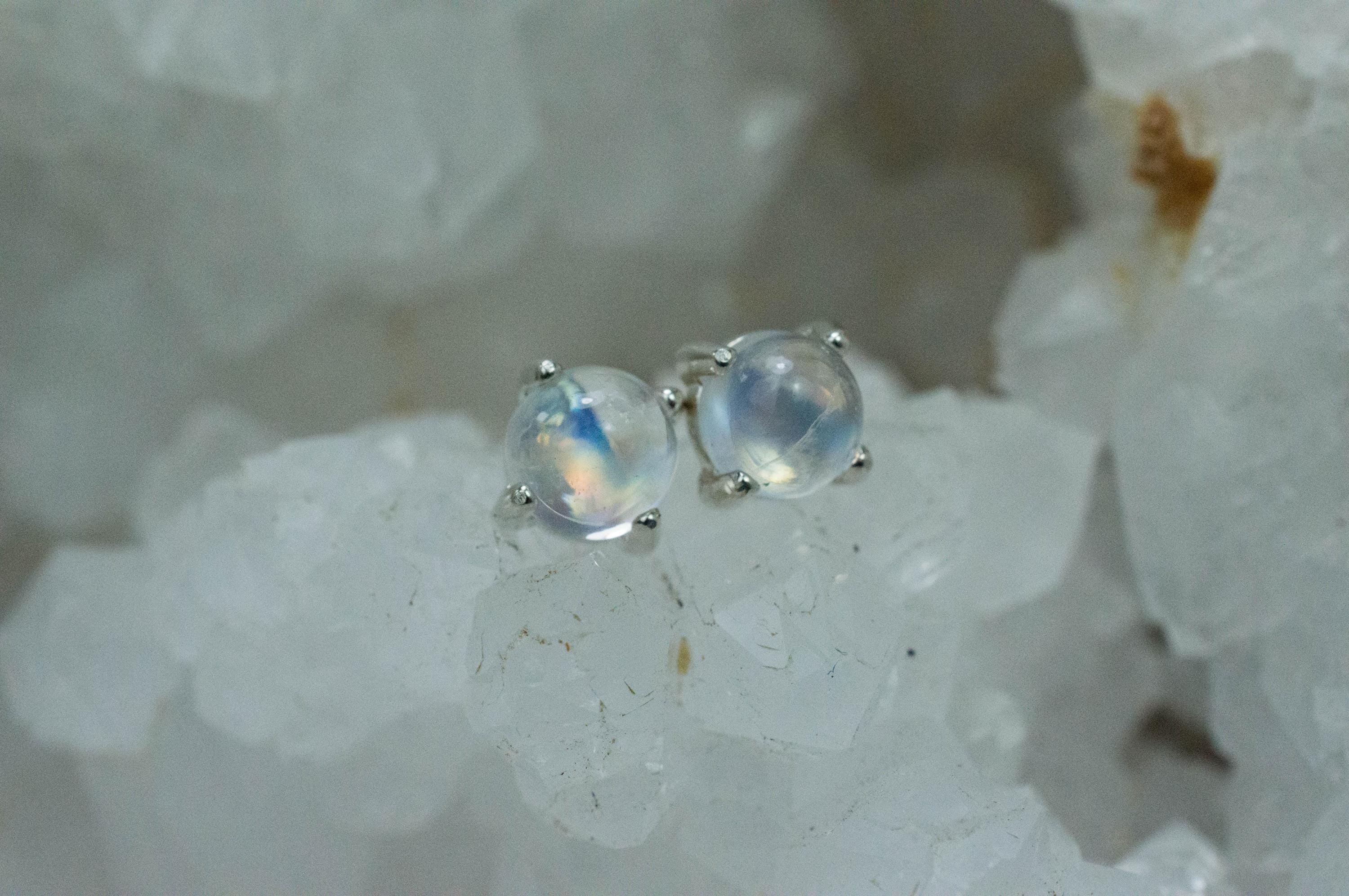 Rainbow Moonstone Earrings, Genuine Untreated India Moonstone; 2.060cts - Mark Oliver Gems