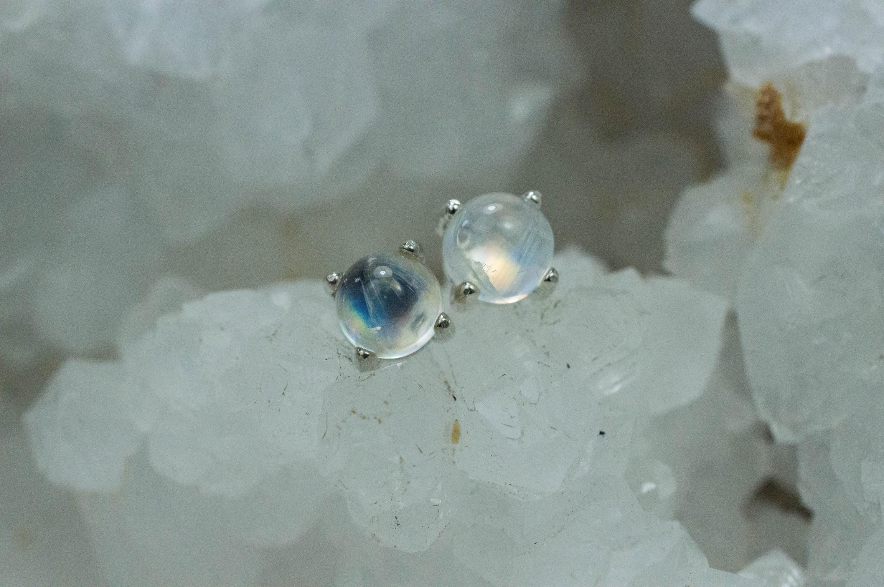 Rainbow Moonstone Earrings, Genuine Untreated India Moonstone; 2.375cts - Mark Oliver Gems