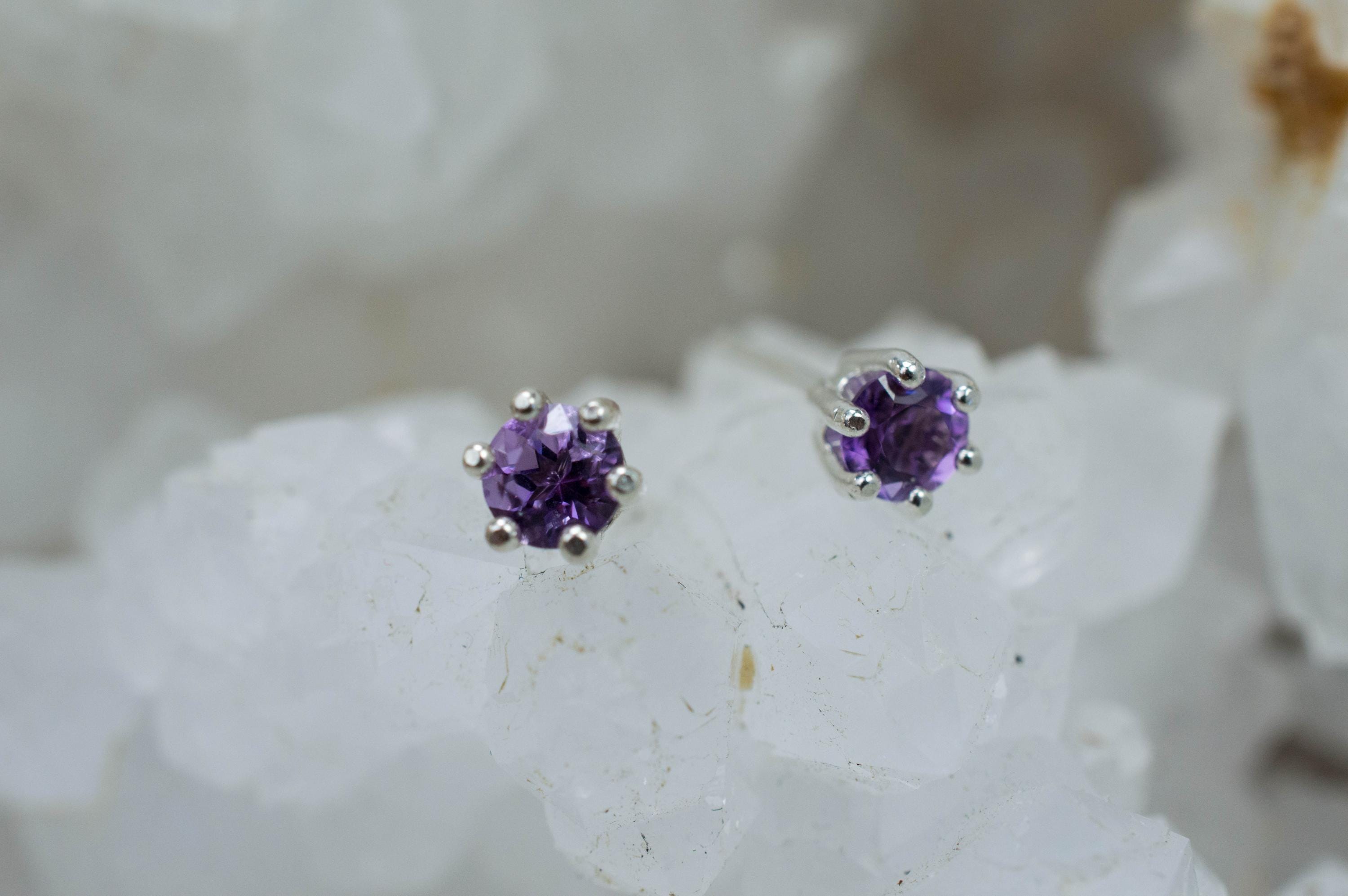 Amethyst Earrings, Natural Untreated Brazilian Amethyst; 0.470cts - Mark Oliver Gems