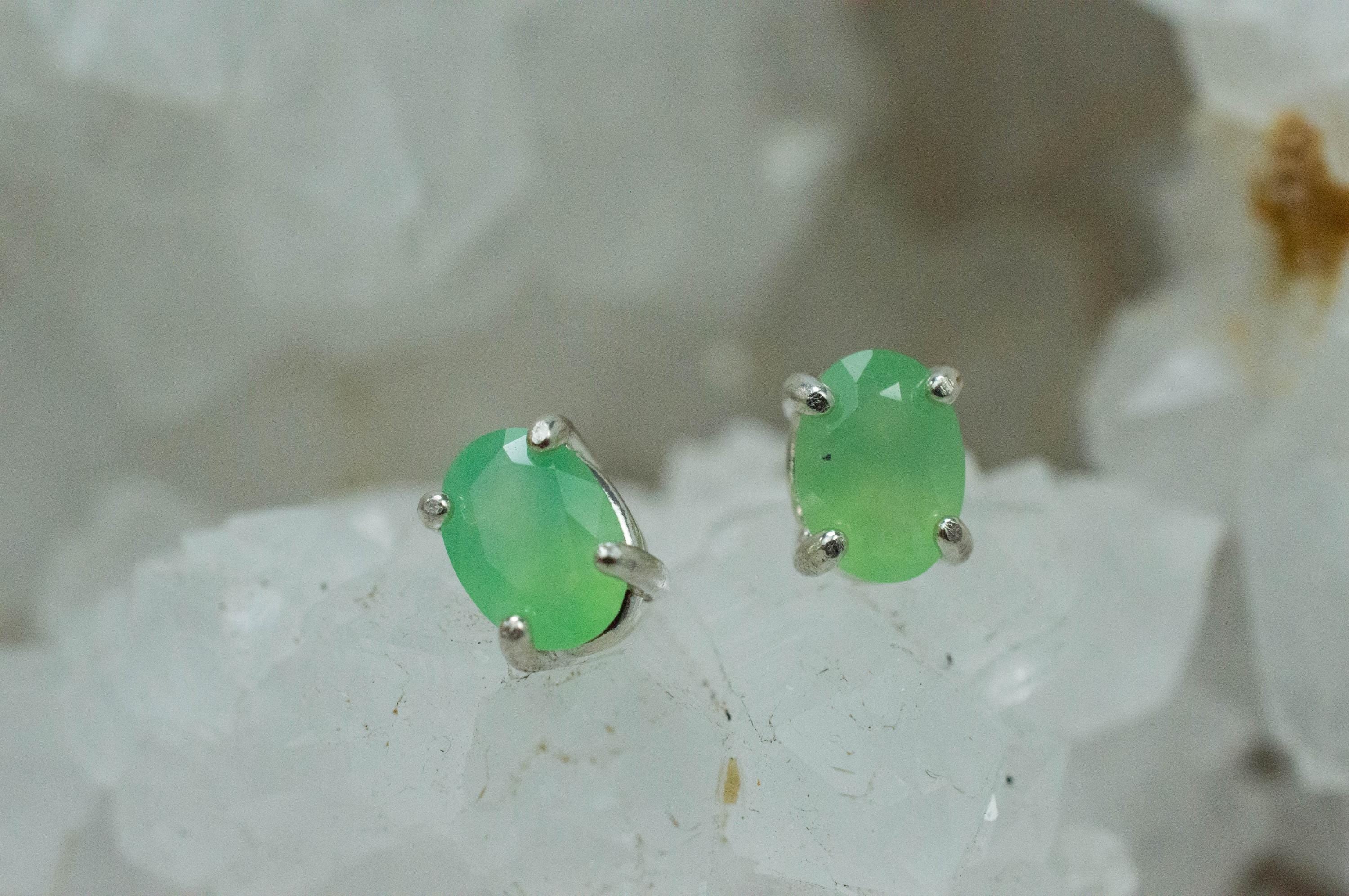 Chrysoprase Earrings, Natural Untreated Australian Chrysoprase; 1.085cts - Mark Oliver Gems