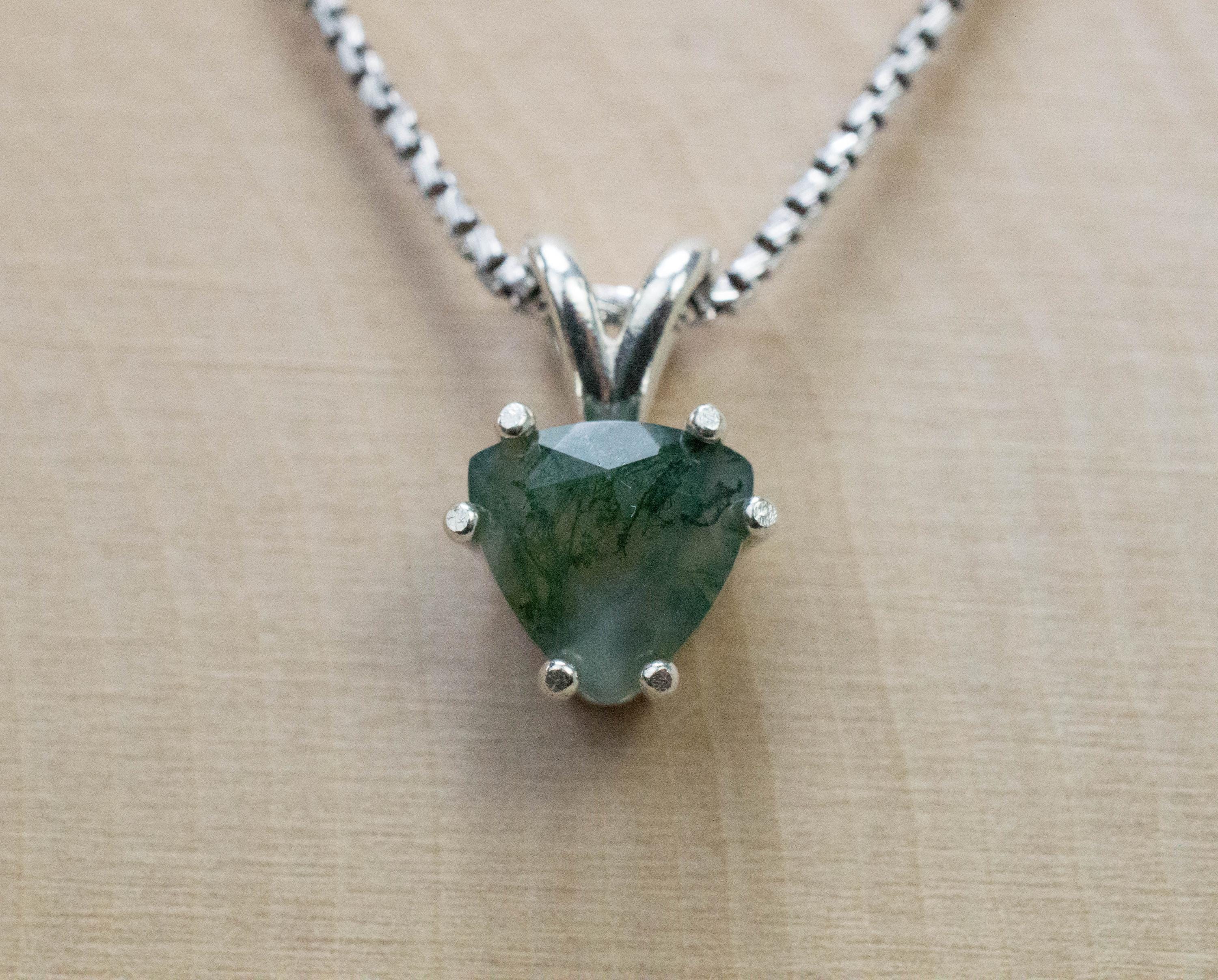 Green Moss Agate Pendant, Natural Untreated India Moss Agate; 1.565cts - Mark Oliver Gems