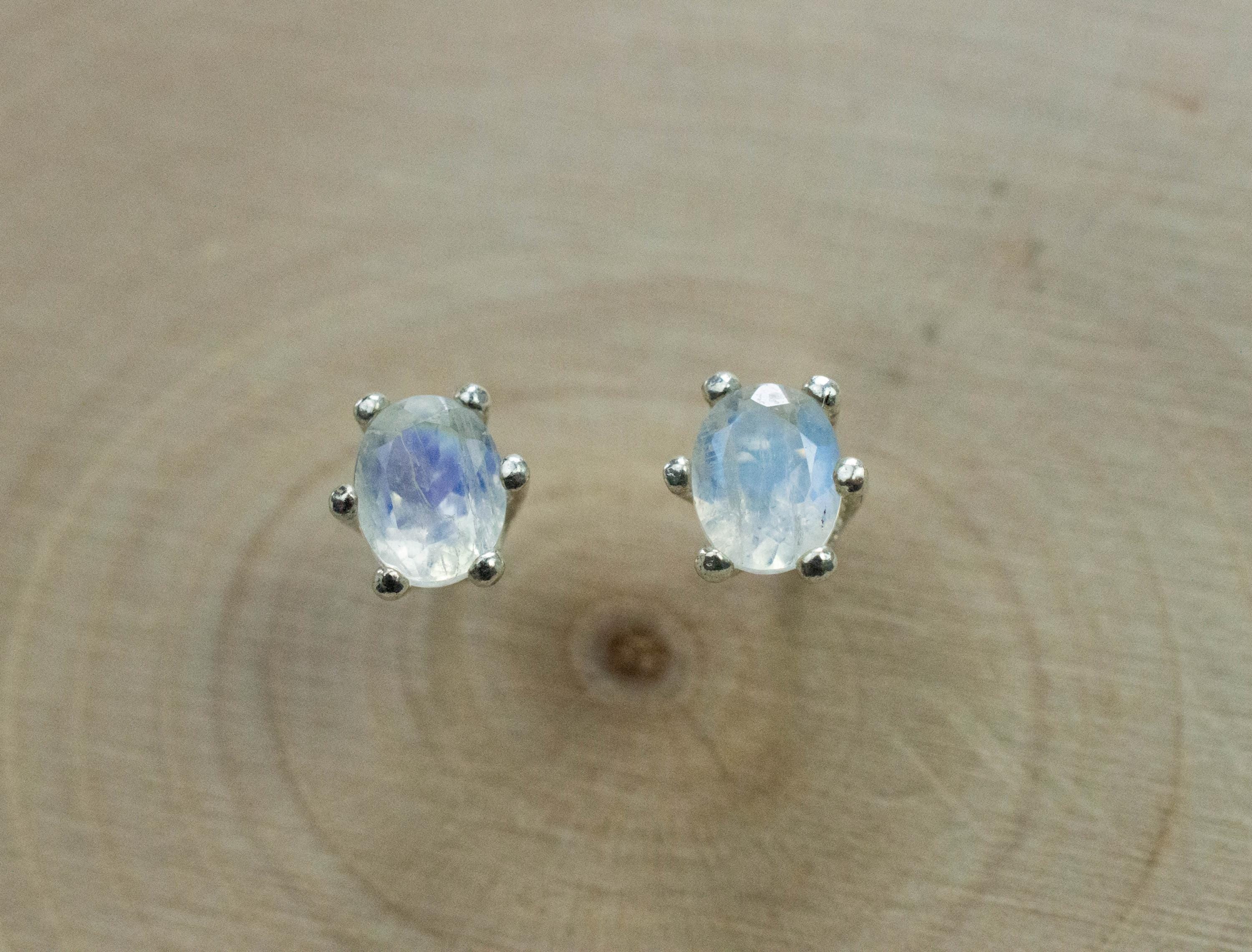 Rainbow Moonstone Earrings, Natural Untreated India Moonstone; 0.720cts - Mark Oliver Gems