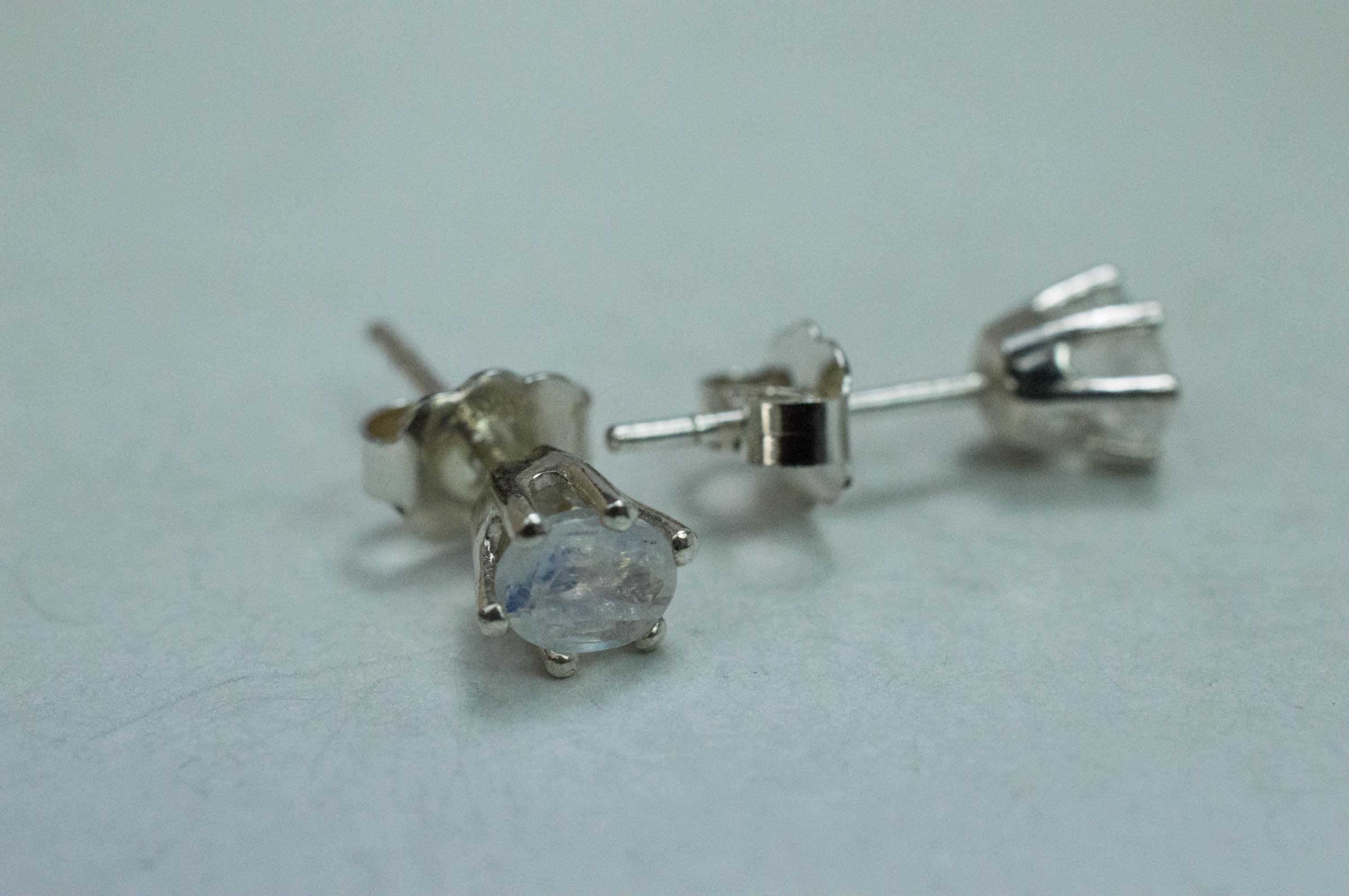 Rainbow Moonstone Earrings, Natural Untreated India Moonstone; 0.720cts - Mark Oliver Gems