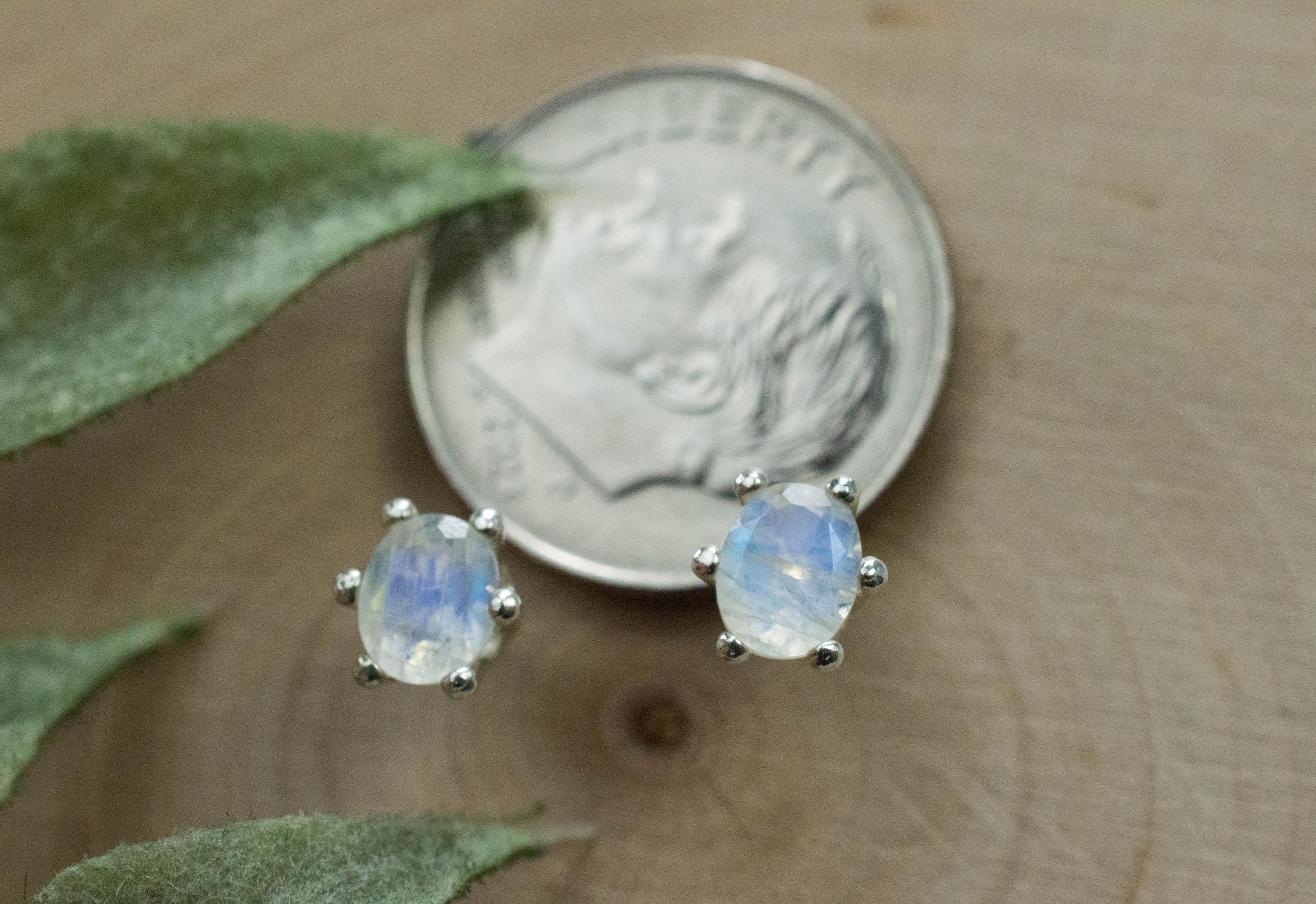 Rainbow Moonstone Earrings, Natural Untreated India Moonstone; 0.755cts - Mark Oliver Gems