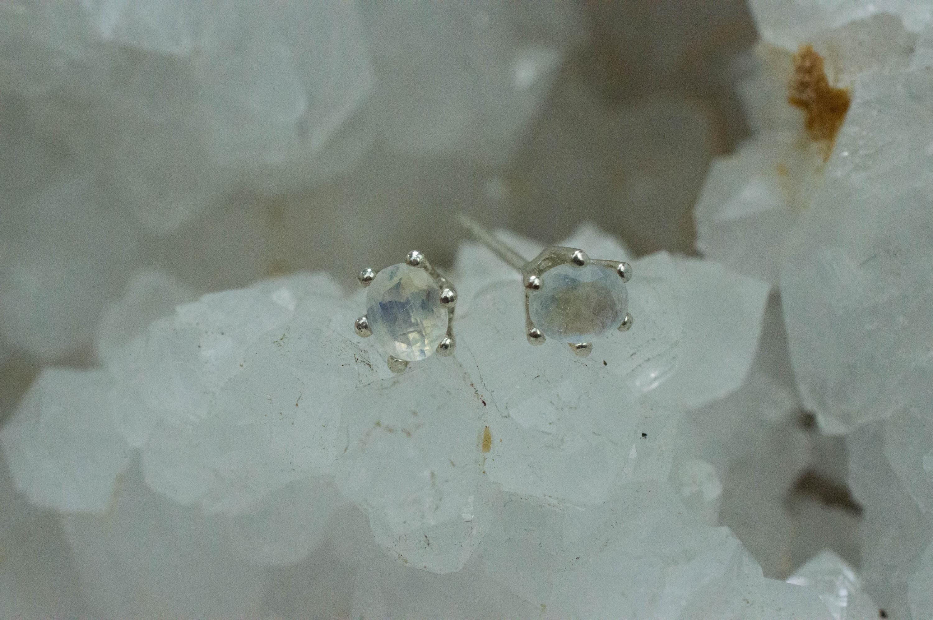 Rainbow Moonstone Earrings, Natural Untreated India Moonstone; 0.755cts - Mark Oliver Gems