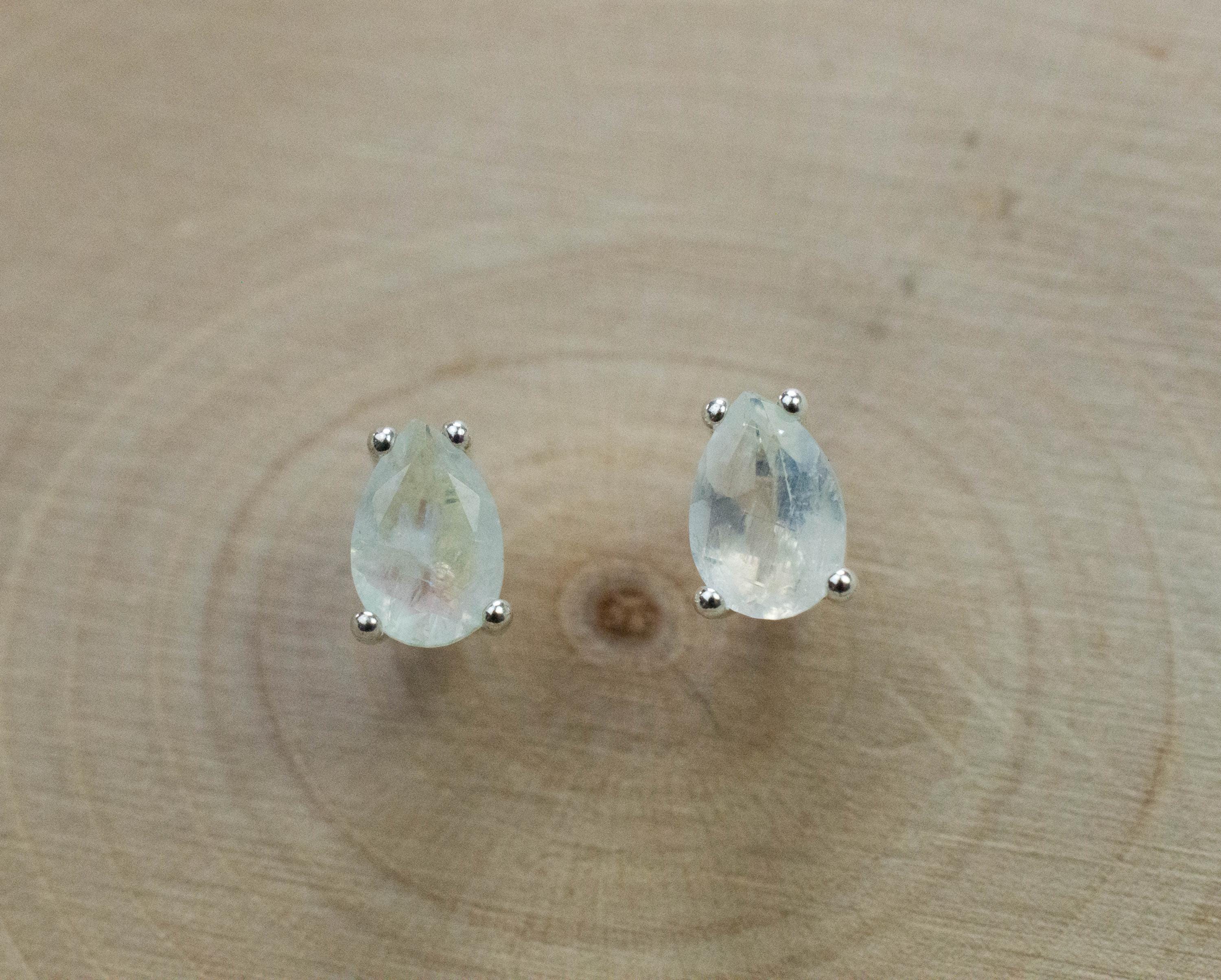 Rainbow Moonstone Earrings, Natural Untreated India Moonstone; 0.885cts - Mark Oliver Gems