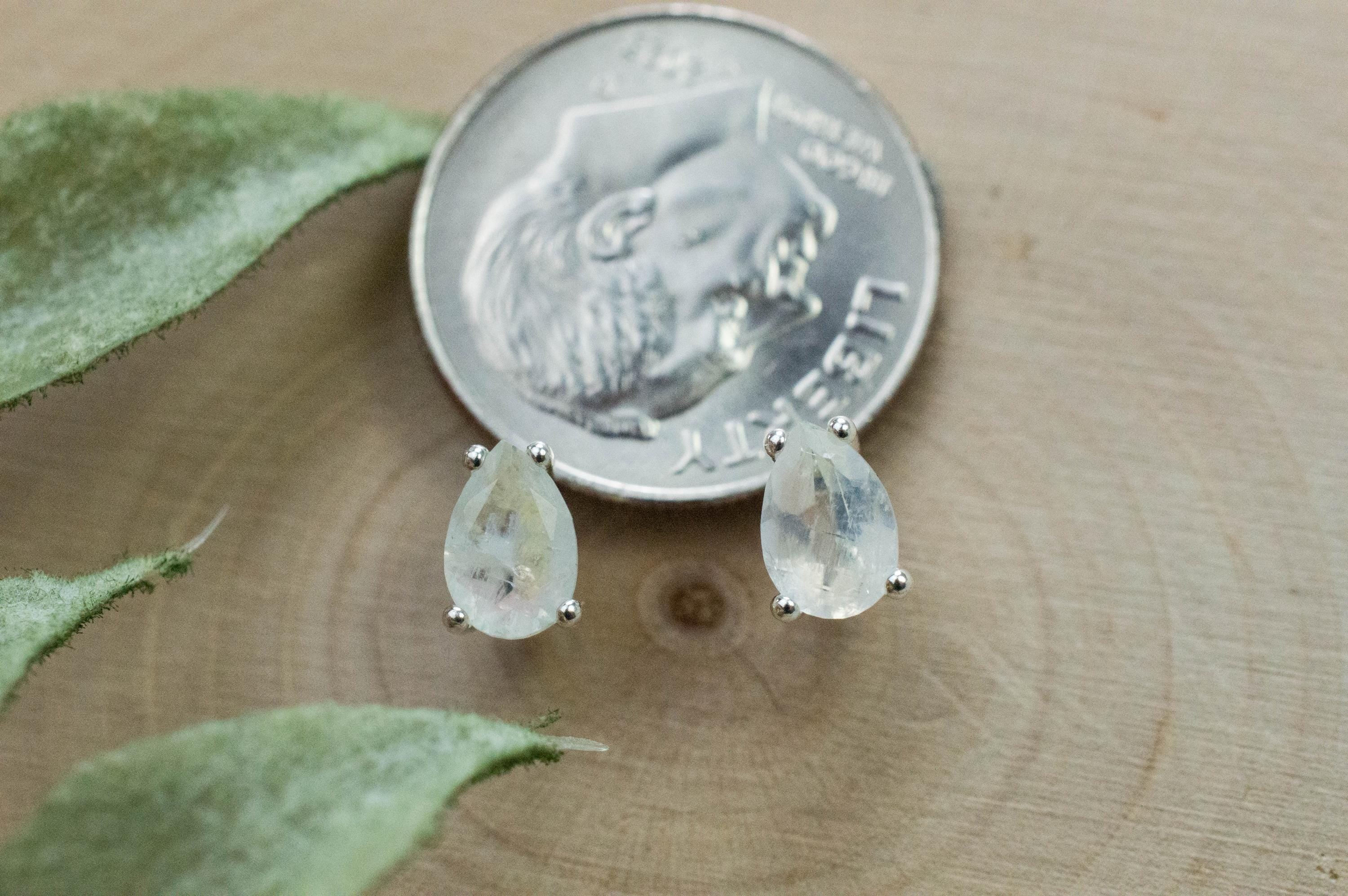 Rainbow Moonstone Earrings, Natural Untreated India Moonstone; 0.885cts - Mark Oliver Gems