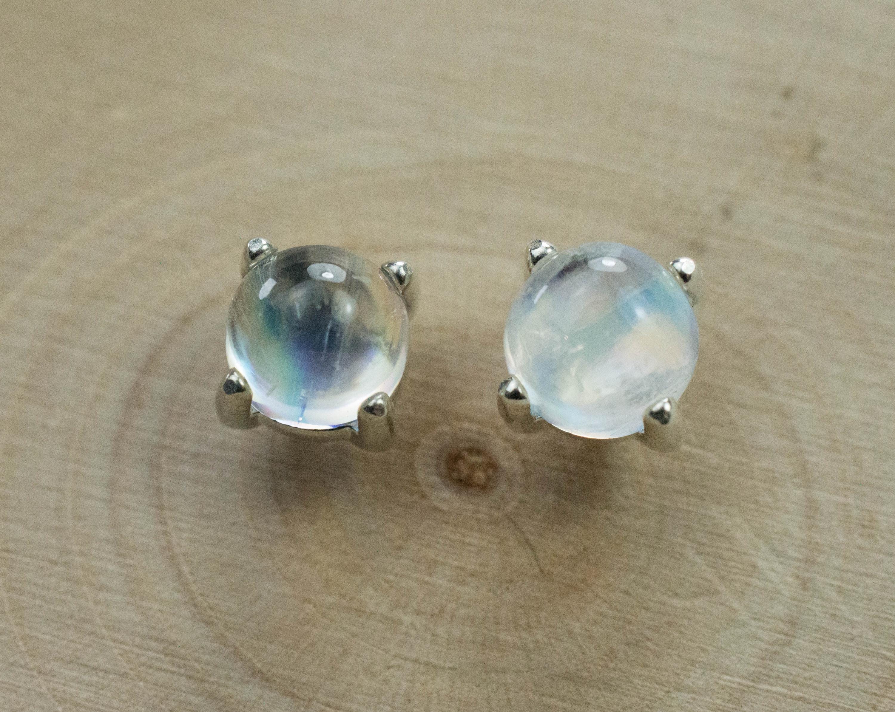 Rainbow Moonstone Earrings, Genuine Untreated India Moonstone; 2.375cts - Mark Oliver Gems