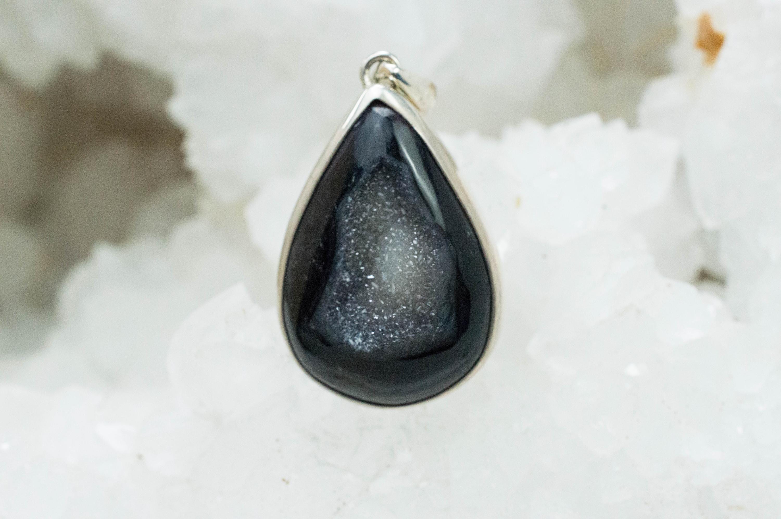 Druzy Agate Pendant, Natural Untreated Brazil Agate; 29x21mm - Mark Oliver Gems