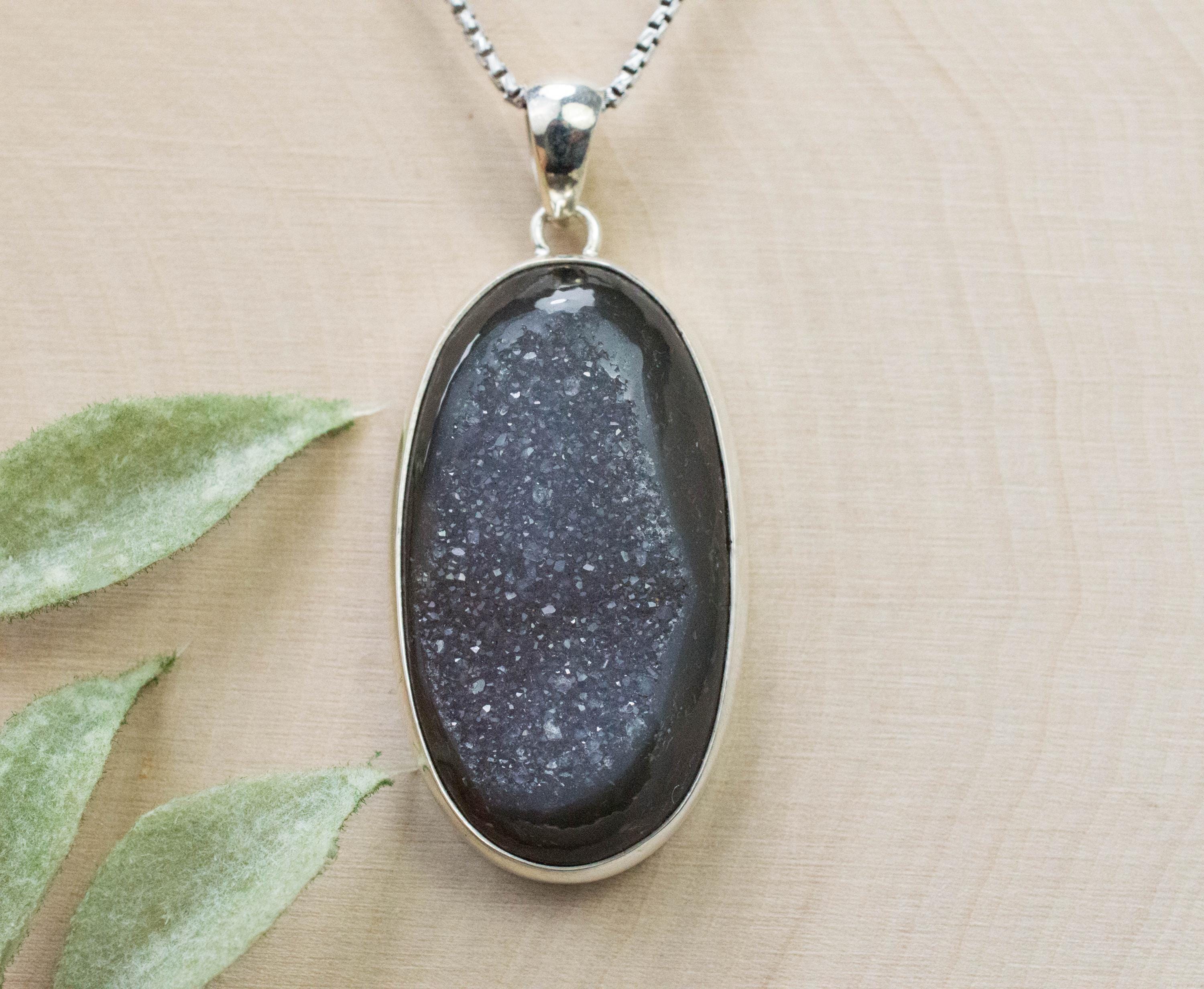 Druzy Agate Pendant, Natural Untreated Brazil Agate; 36x21mm - Mark Oliver Gems