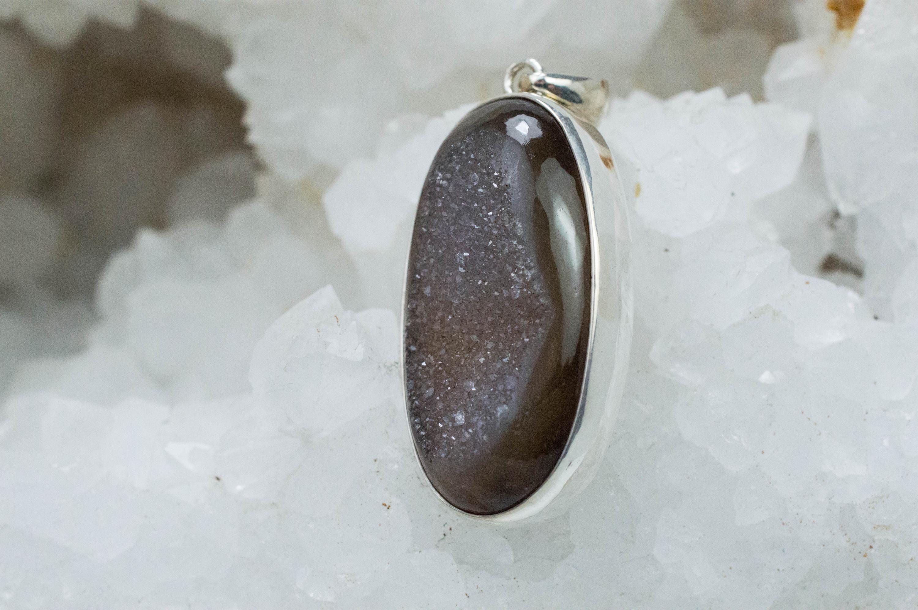 Druzy Agate Pendant, Natural Untreated Brazil Agate; 36x21mm - Mark Oliver Gems