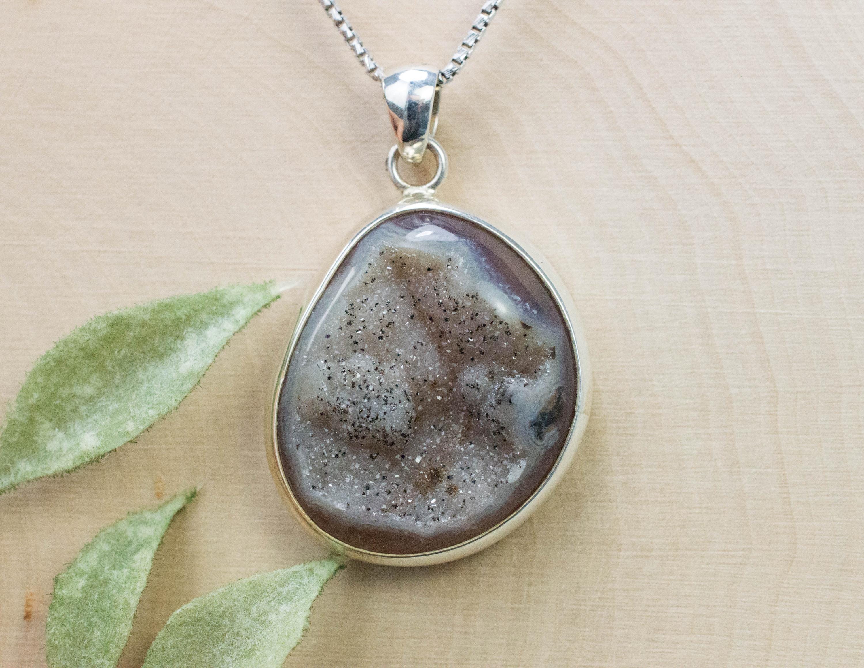 Druzy Agate Pendant, Natural Untreated Brazil Agate; 30x26mm - Mark Oliver Gems