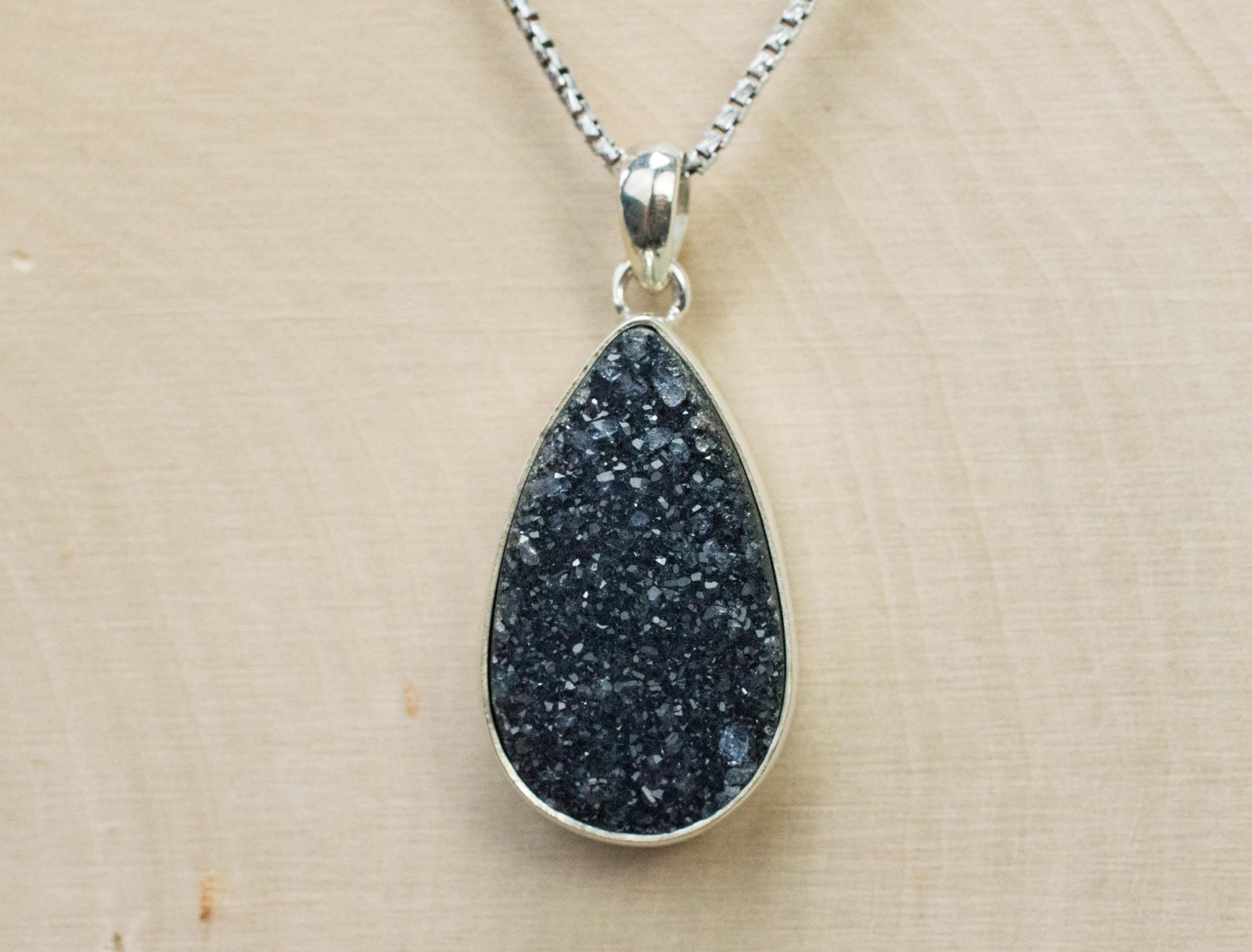 Druzy Agate Pendant, Natural Untreated Brazil Agate; 26x16mm - Mark Oliver Gems