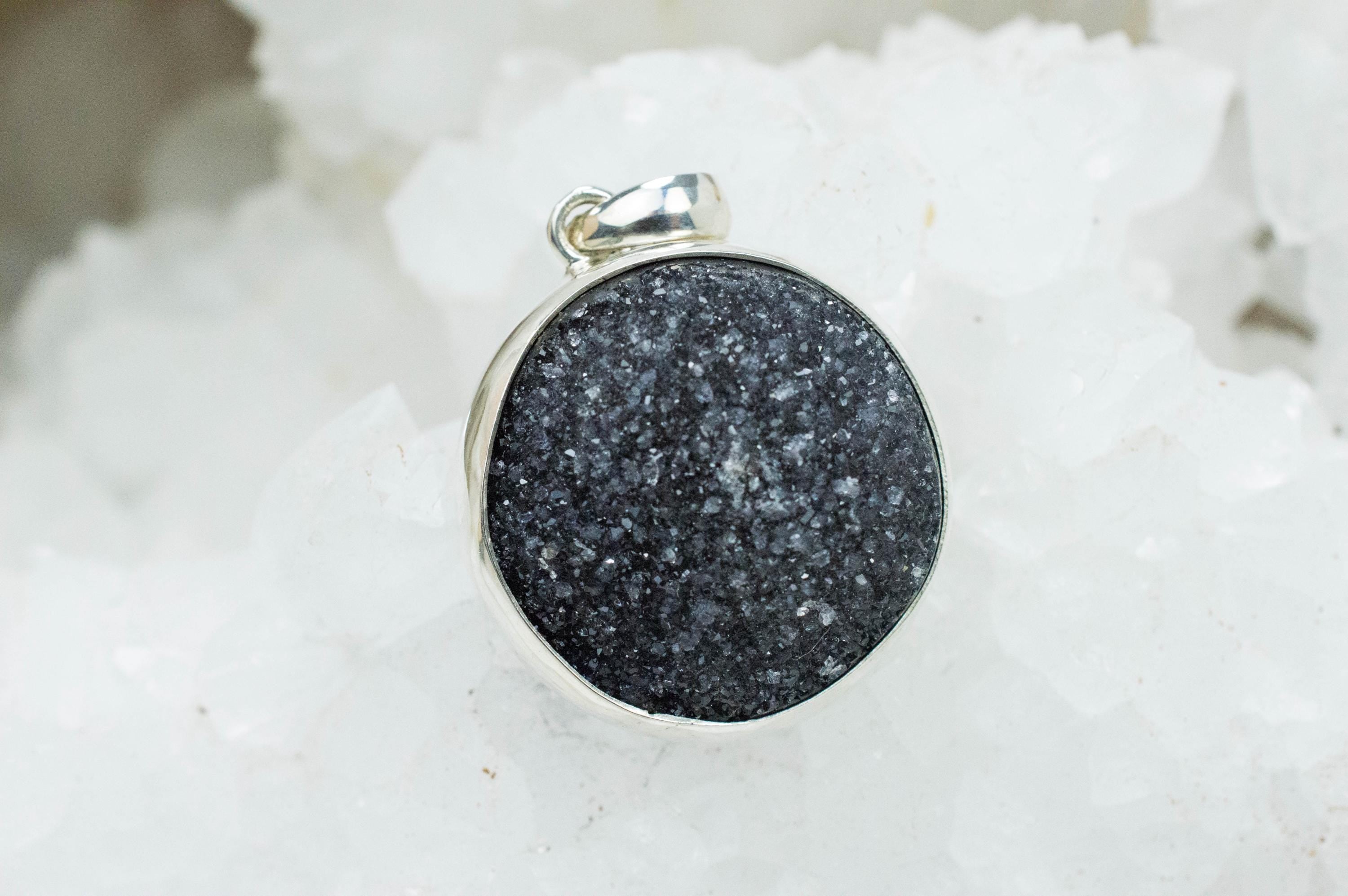 Druzy Agate Pendant, Natural Untreated Brazil Agate; 23mm - Mark Oliver Gems