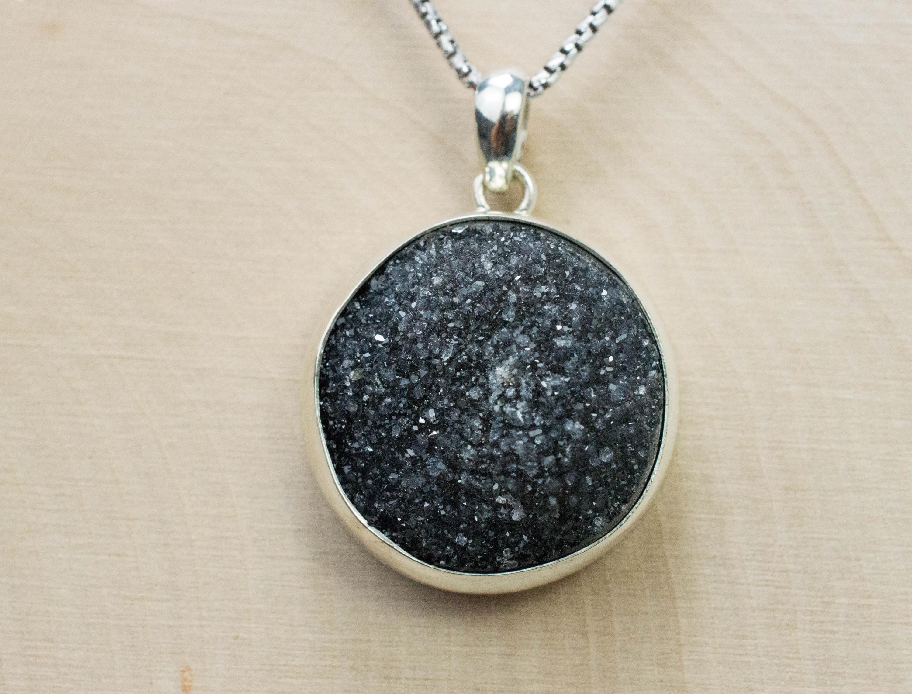 Druzy Agate Pendant, Natural Untreated Brazil Agate; 23mm - Mark Oliver Gems