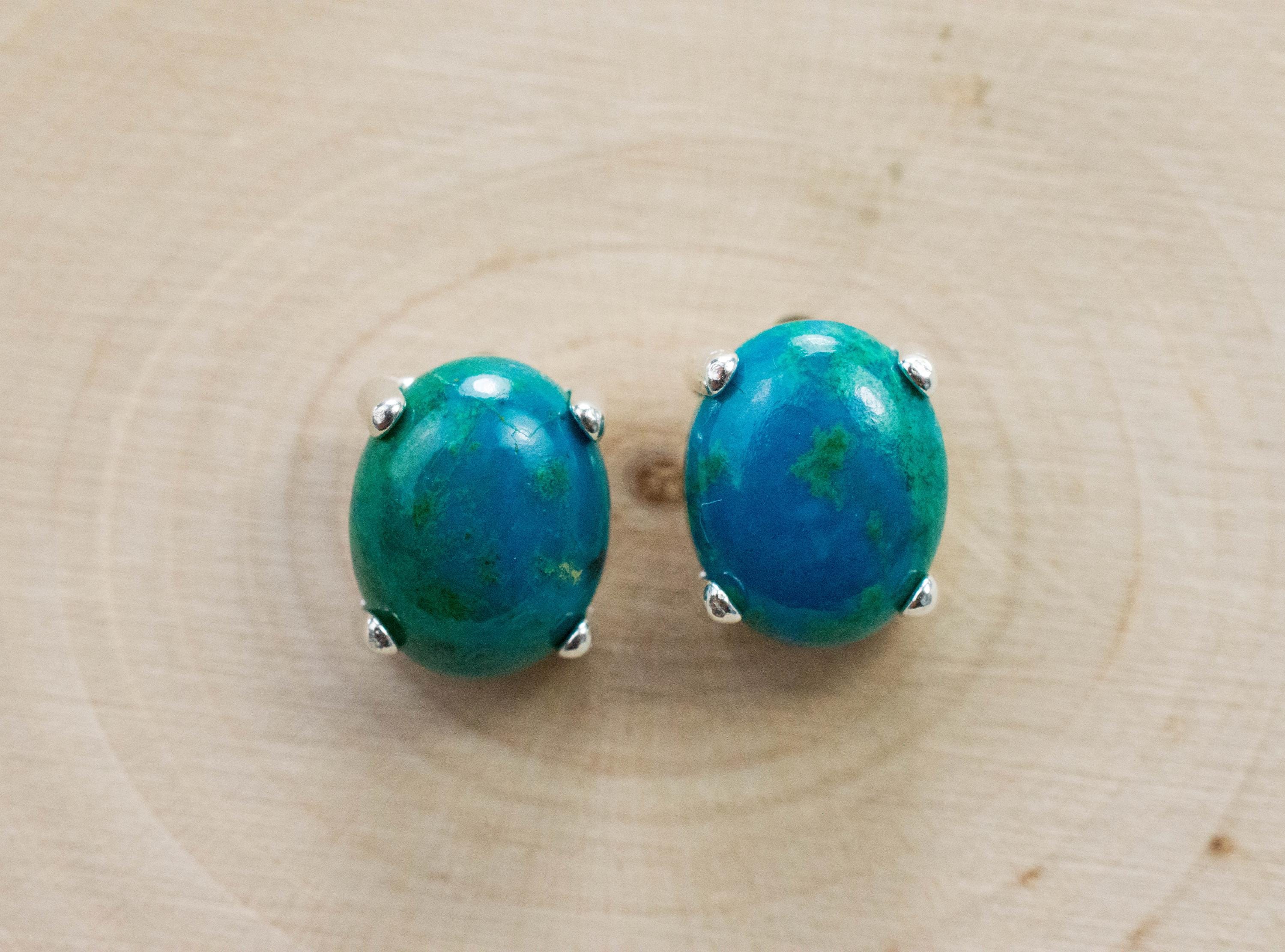 Chrysocolla Earrings; Genuine Untreated Arizona Inspiration Mine Chrysocolla; 5.205cts - Mark Oliver Gems