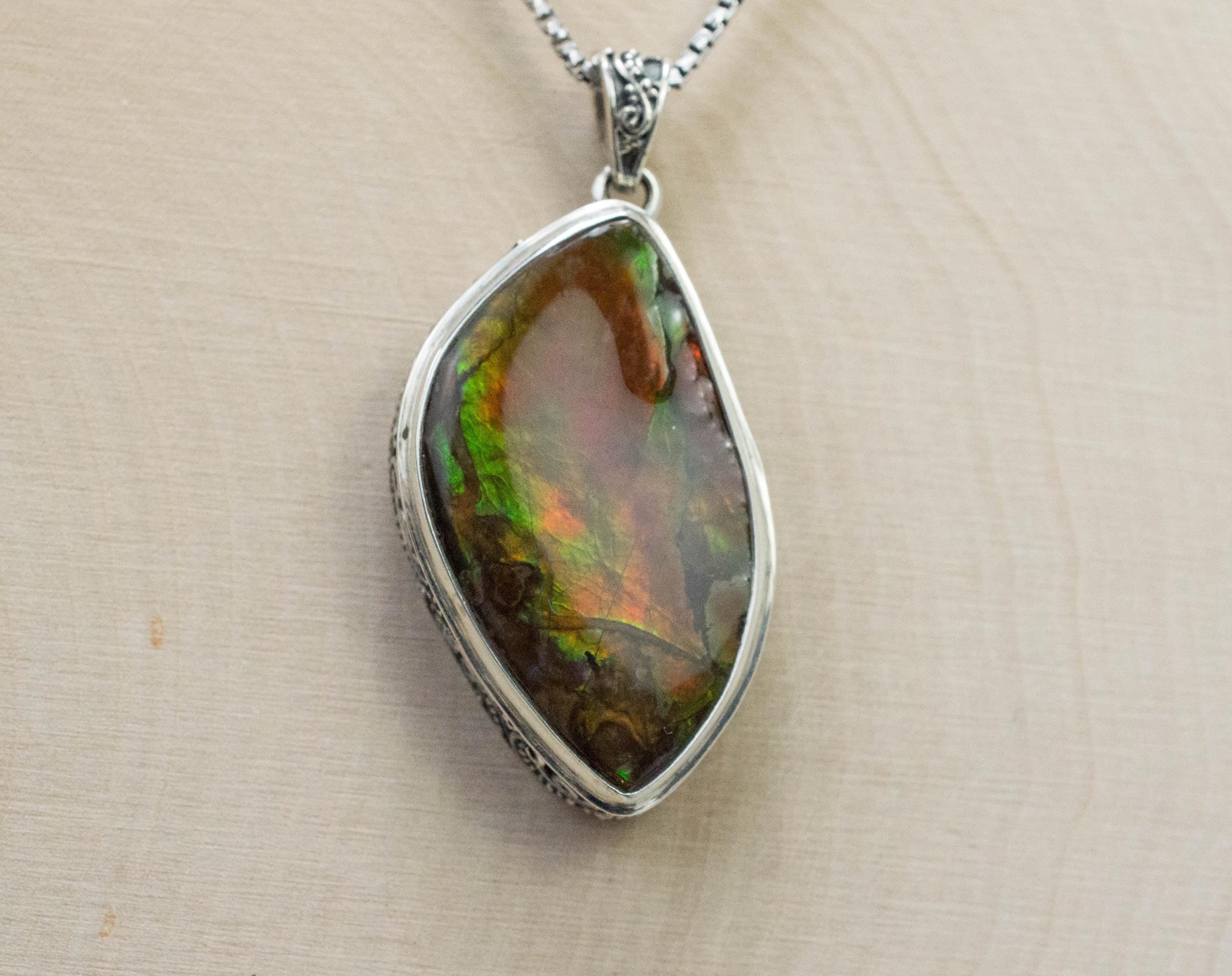 Ammolite Pendant; Natural Canada Ammolite; 33mm x 20mm - Mark Oliver Gems