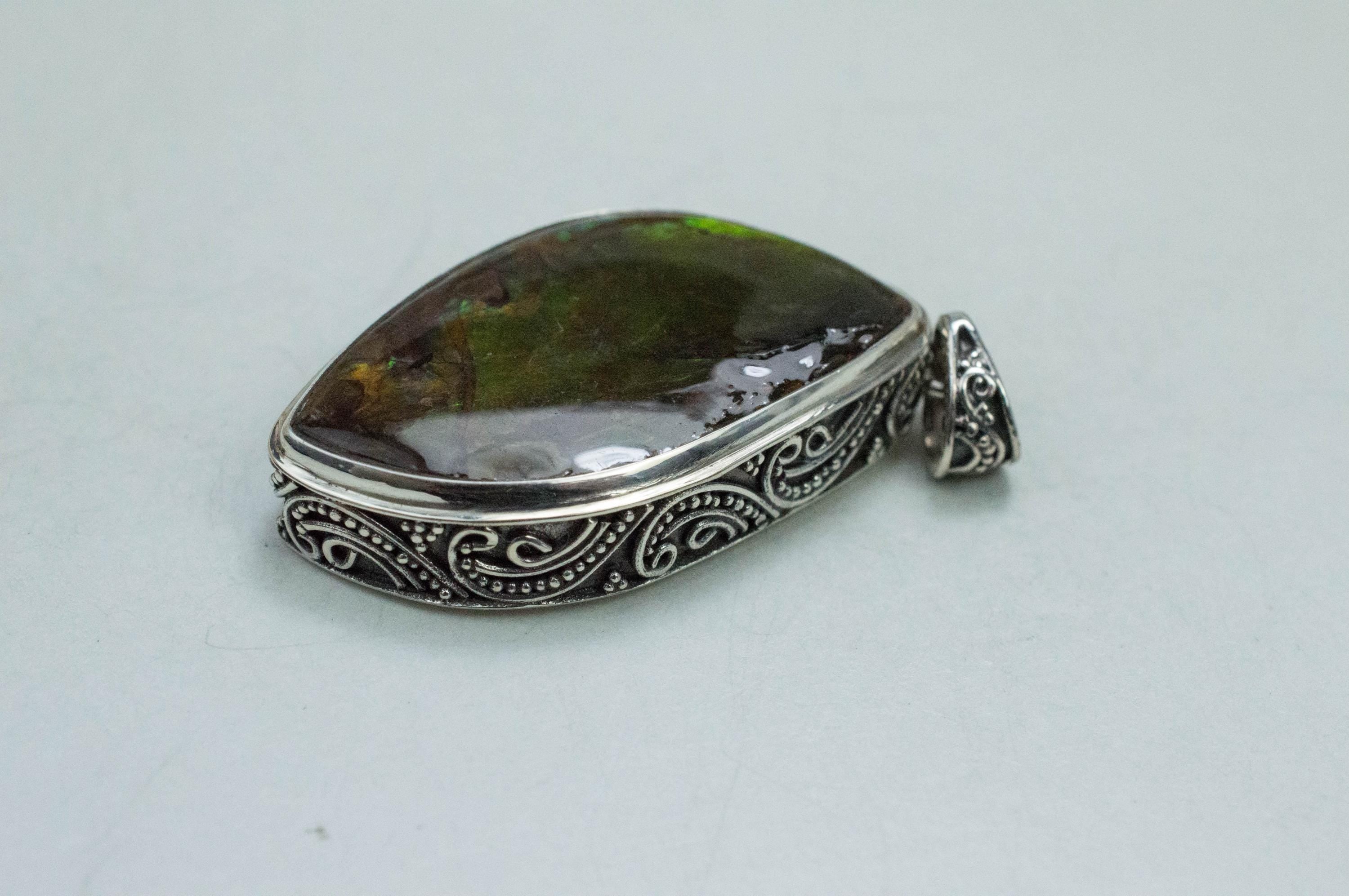 Ammolite Pendant; Natural Canada Ammolite; 33mm x 20mm - Mark Oliver Gems