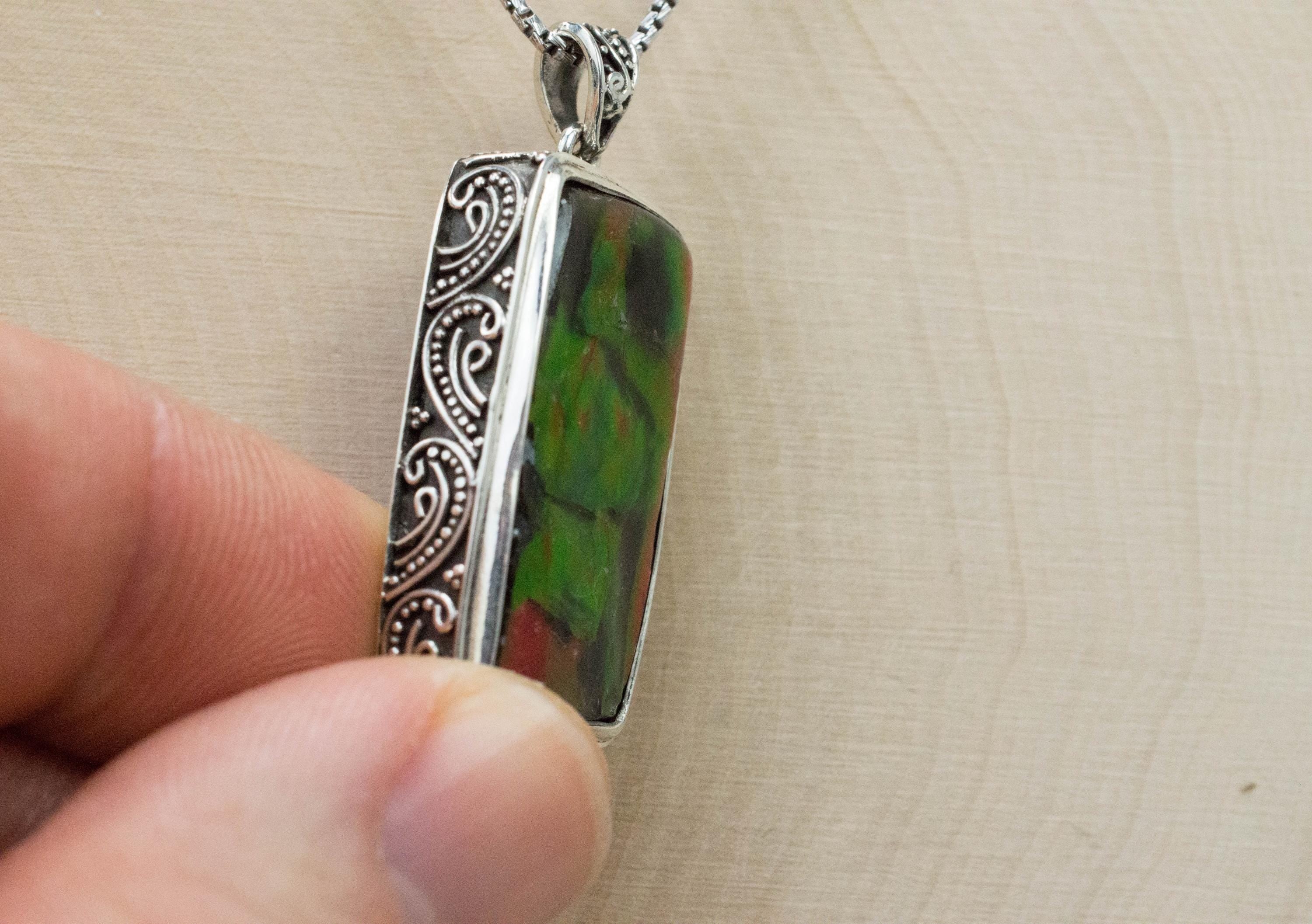 Ammolite Pendant; Natural Canada Ammolite; 32mm x 18mm - Mark Oliver Gems