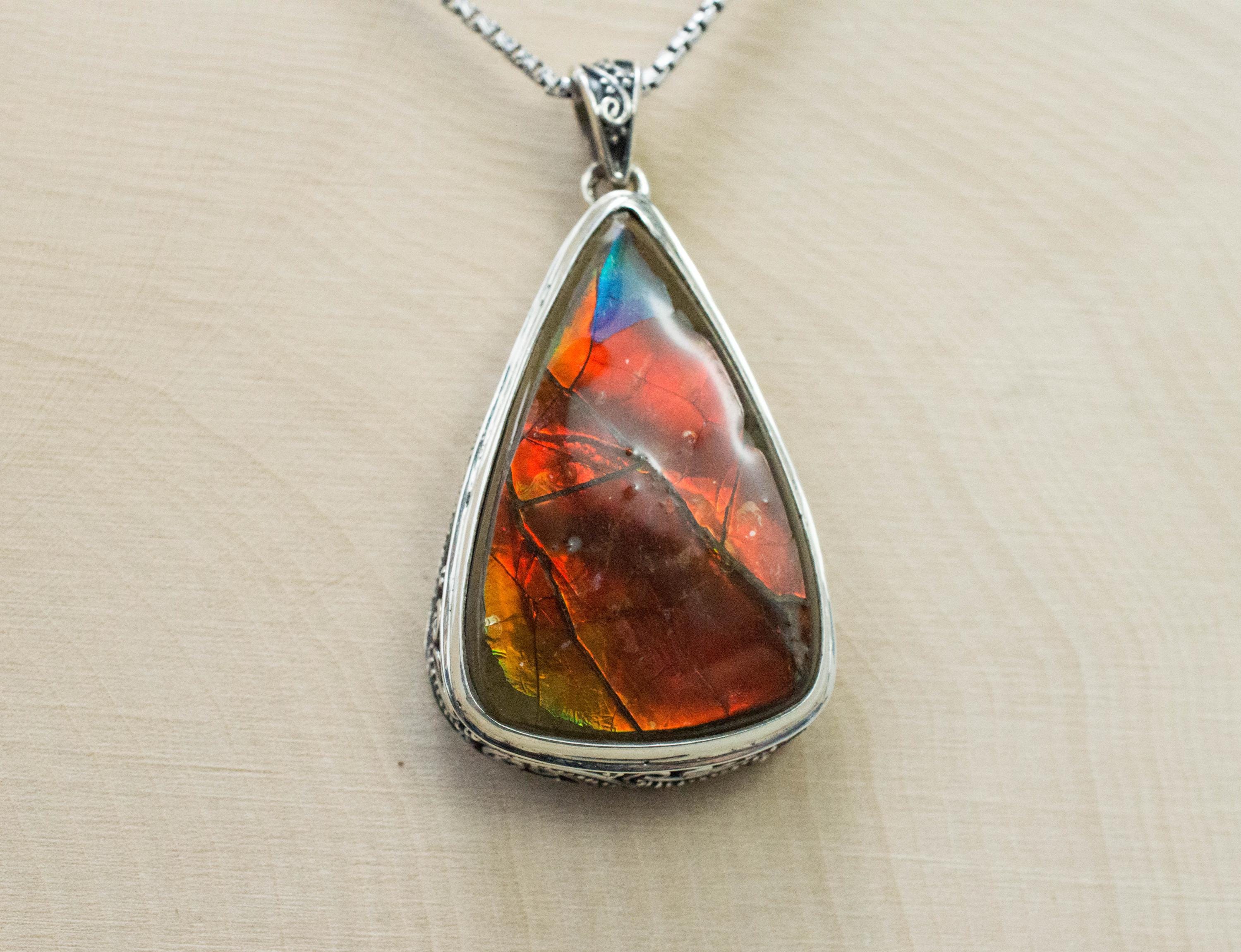 Ammolite Pendant; Natural Canada Ammolite; 33mm x 21mm - Mark Oliver Gems