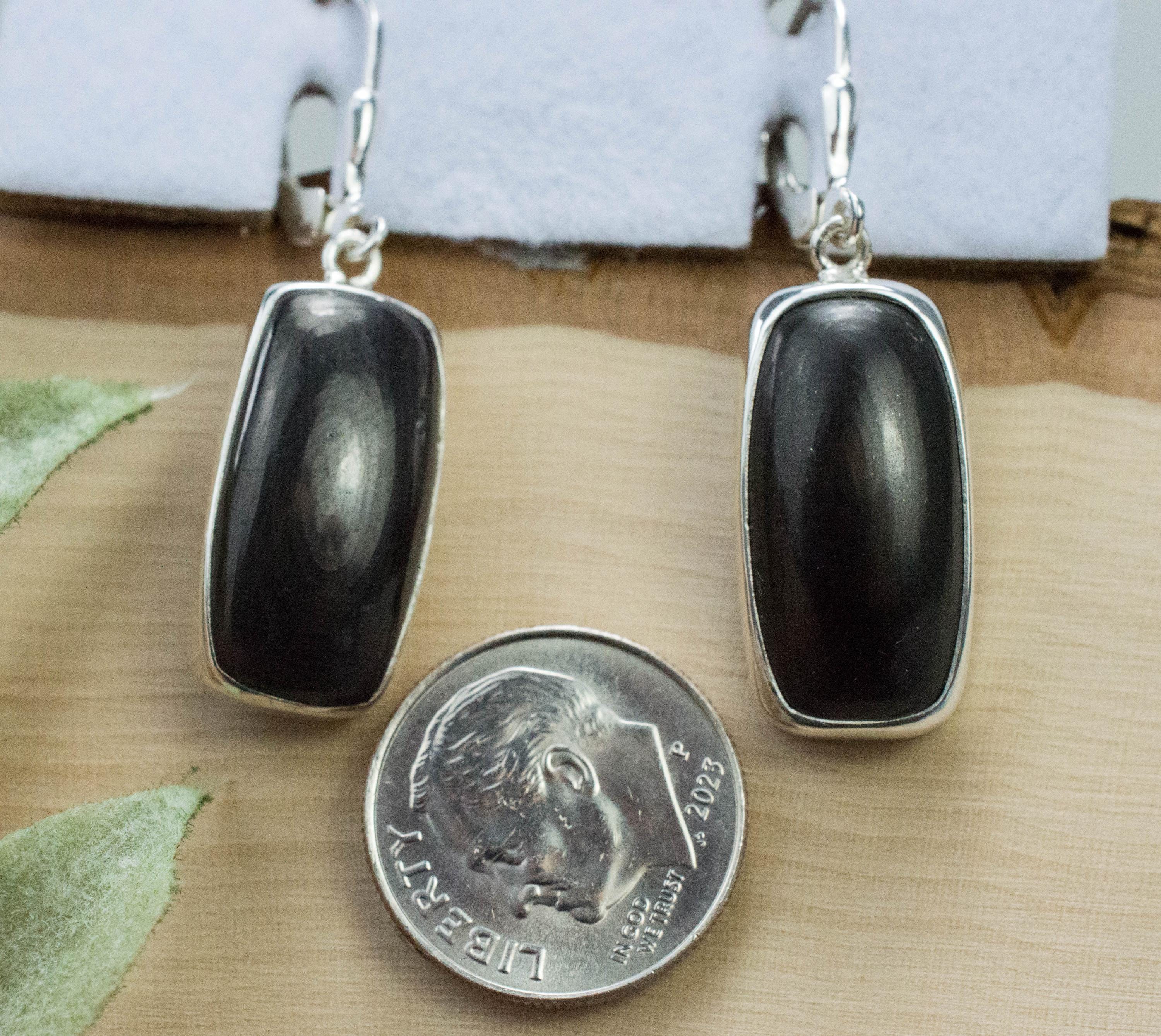 Shungite Earrings; Natural Untreated Shungite; 21 x 11mm - Mark Oliver Gems