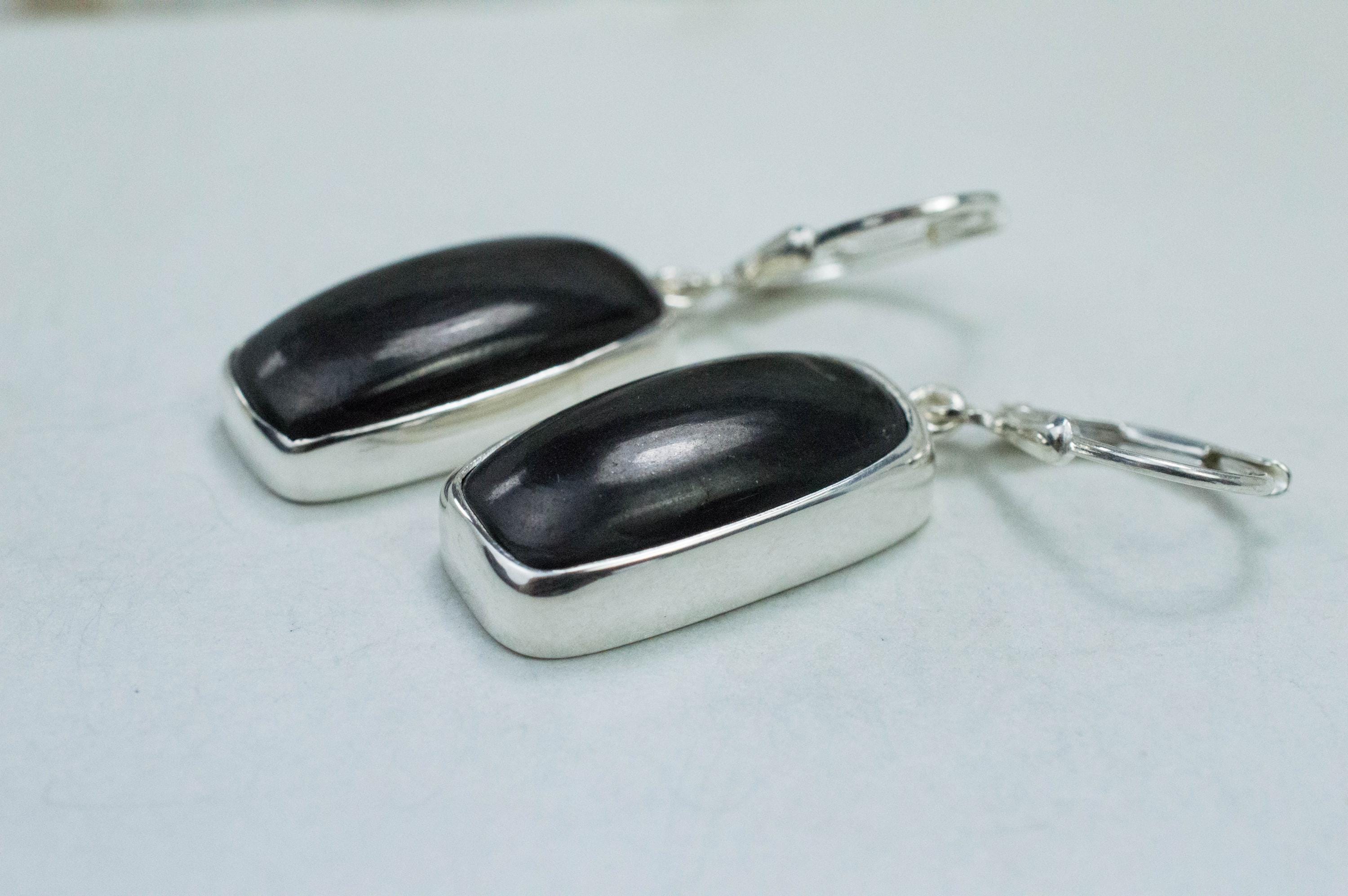 Shungite Earrings; Natural Untreated Shungite; 21 x 11mm - Mark Oliver Gems