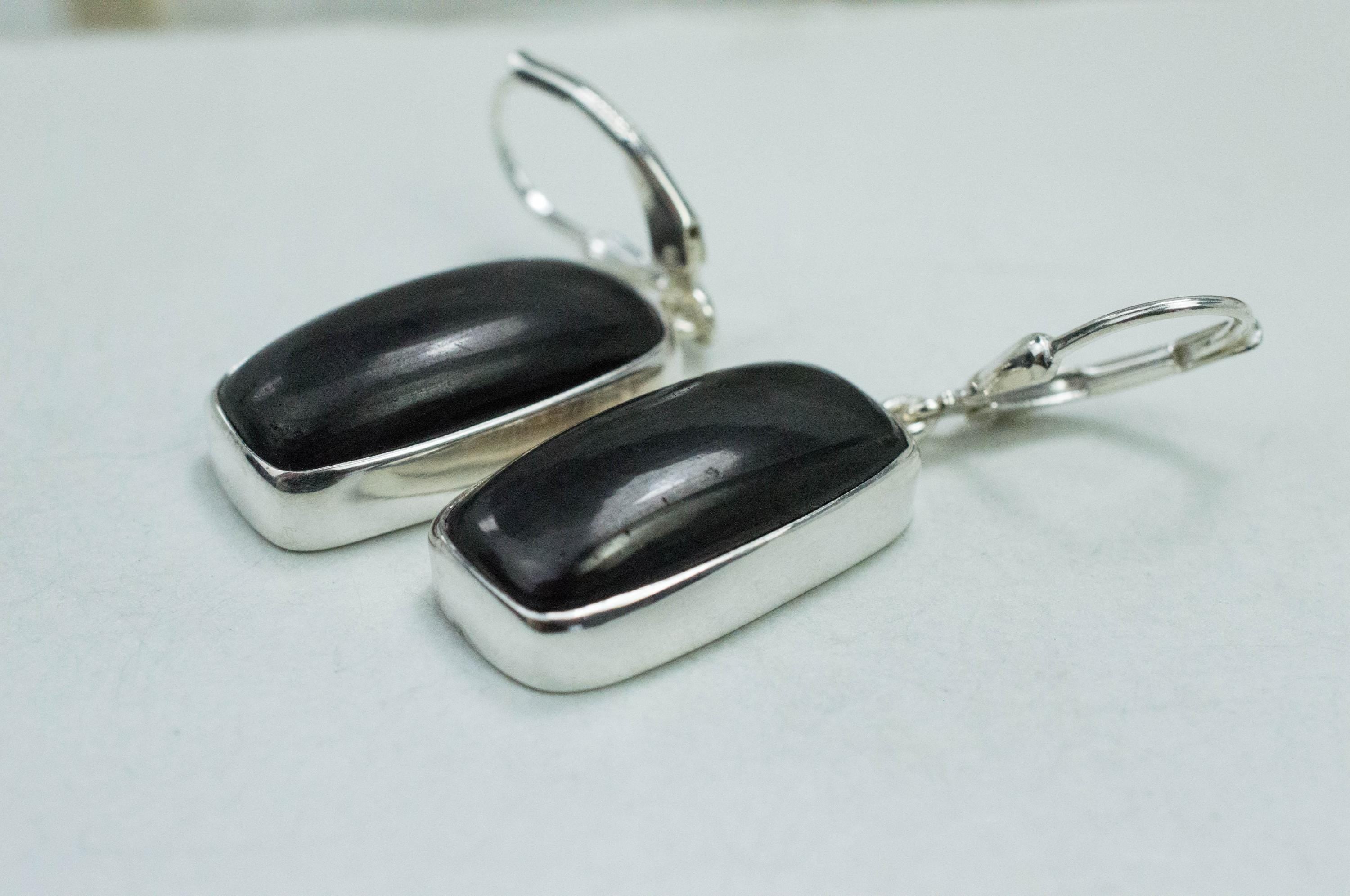 Shungite Earrings; Natural Untreated Shungite; 21 x 12mm - Mark Oliver Gems