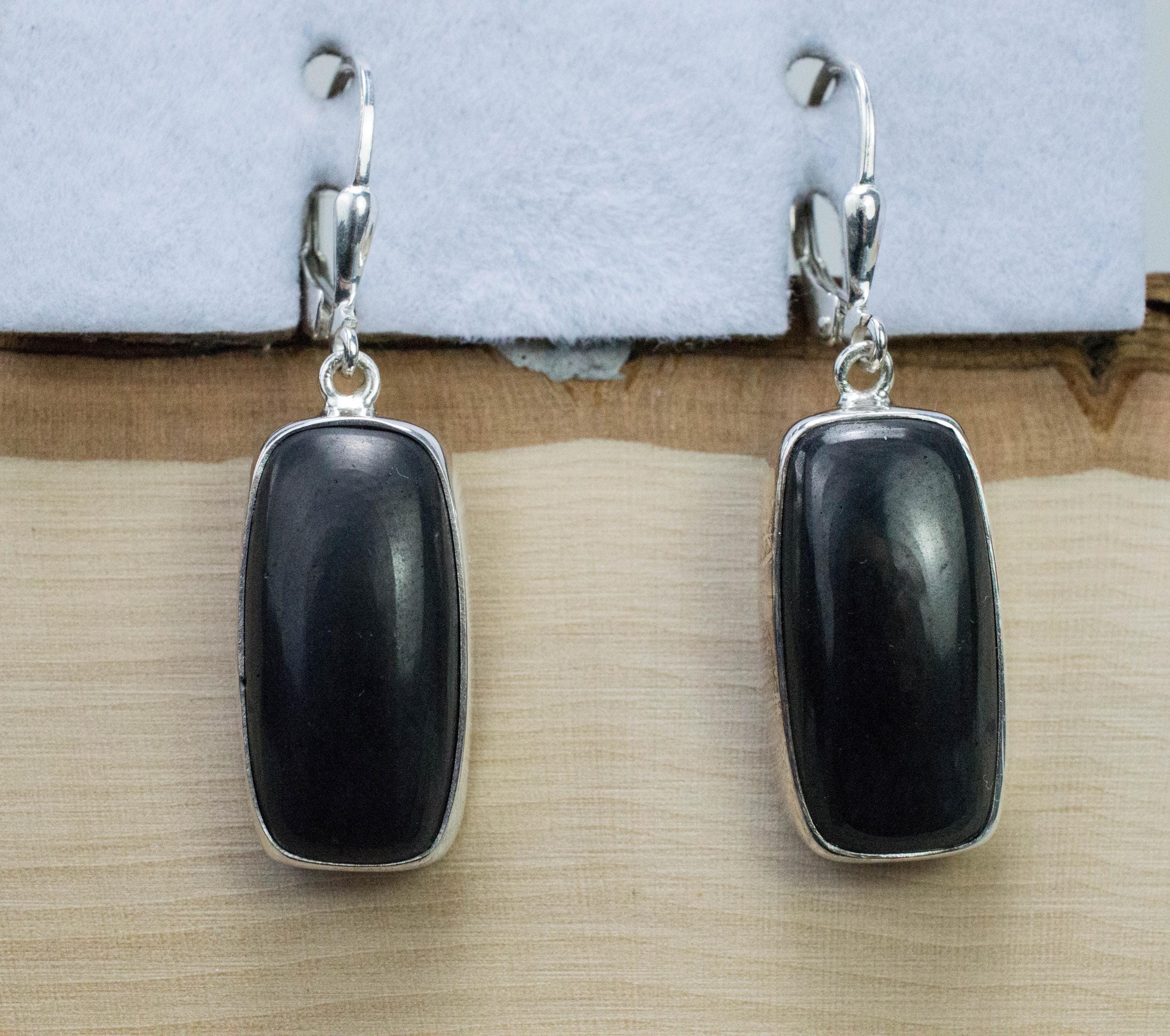 Shungite Earrings; Natural Untreated Shungite; 21 x 12mm - Mark Oliver Gems