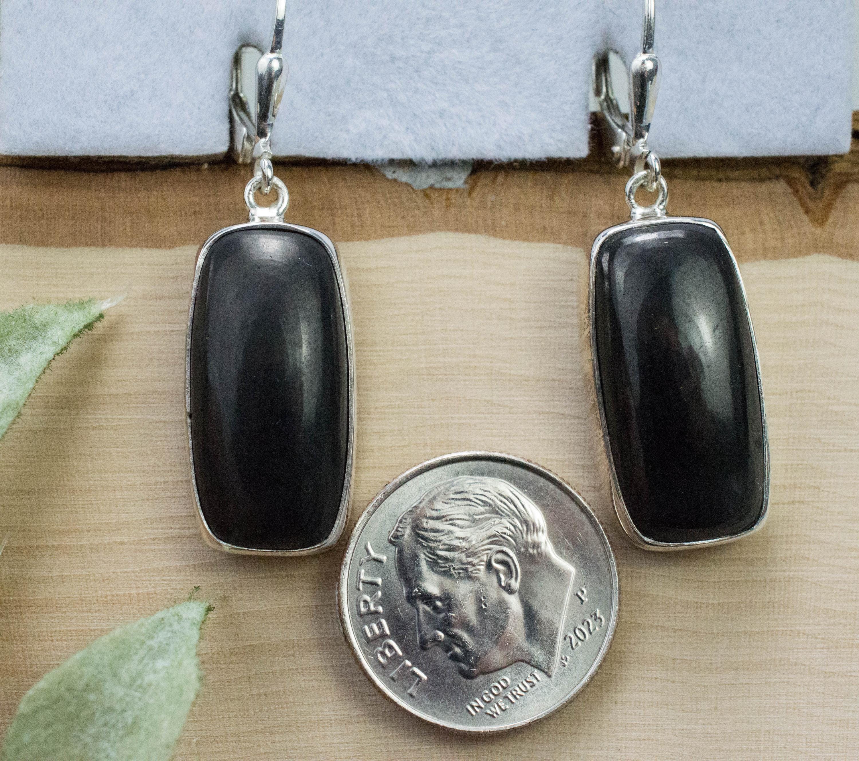 Shungite Earrings; Natural Untreated Shungite; 21 x 12mm - Mark Oliver Gems