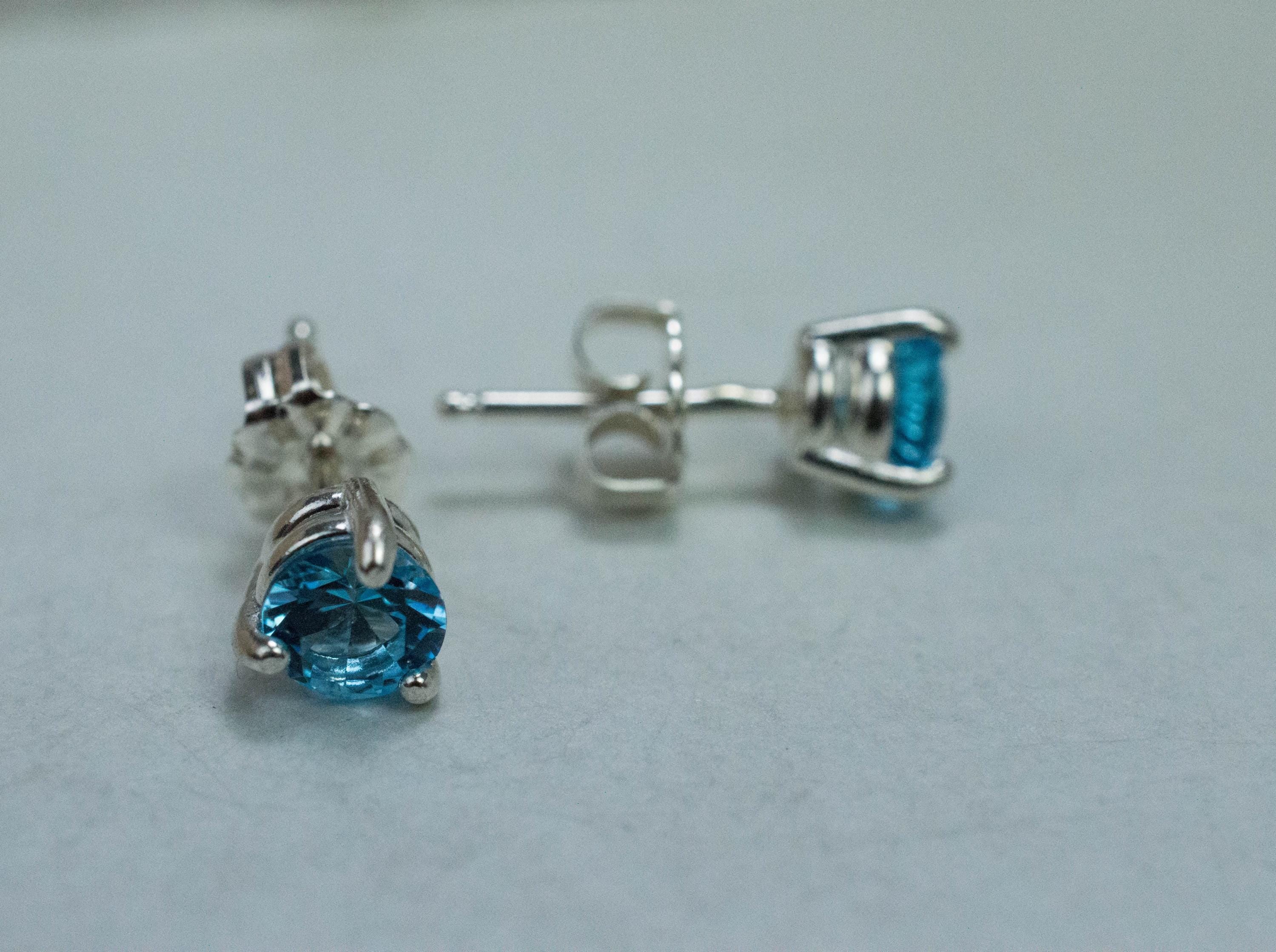 Blue Topaz Earrings; Natural Brazil Topaz; 0.985cts - Mark Oliver Gems