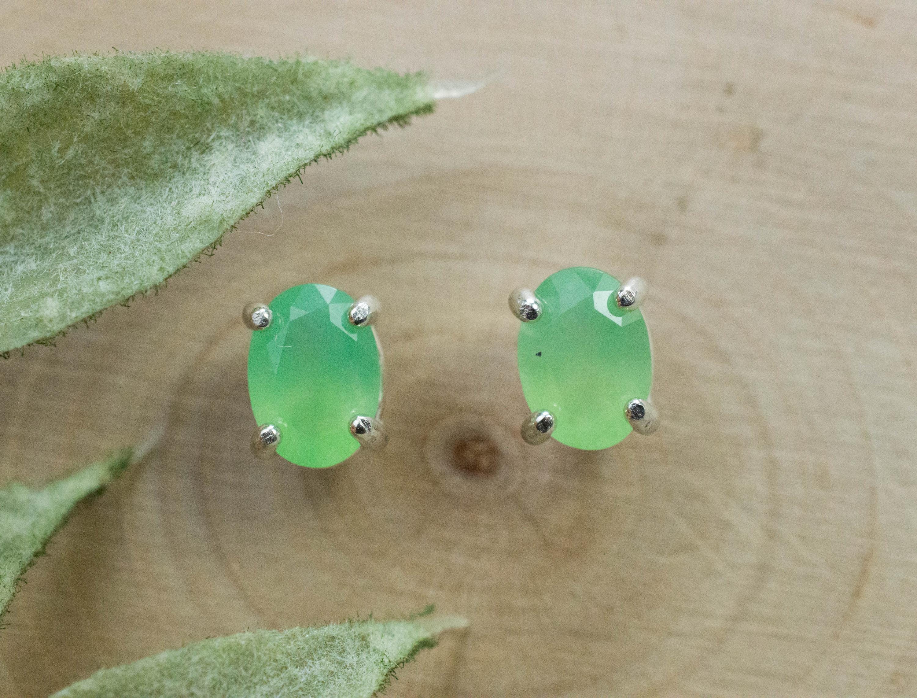 Chrysoprase Earrings, Natural Untreated Australian Chrysoprase; 1.085cts - Mark Oliver Gems