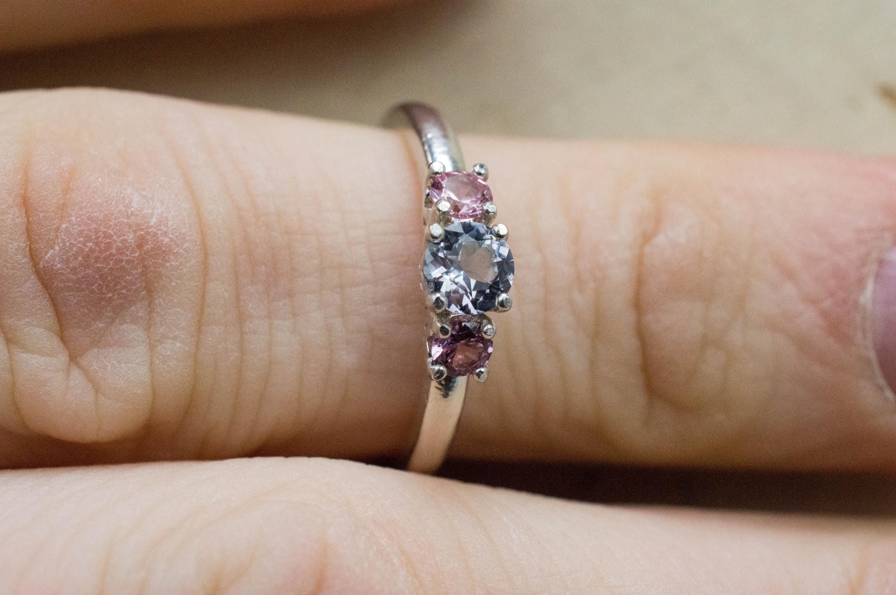 Gray and Pink Spinel Ring, Natural Untreated Mozambique and Vietnam Spinel - Mark Oliver Gems