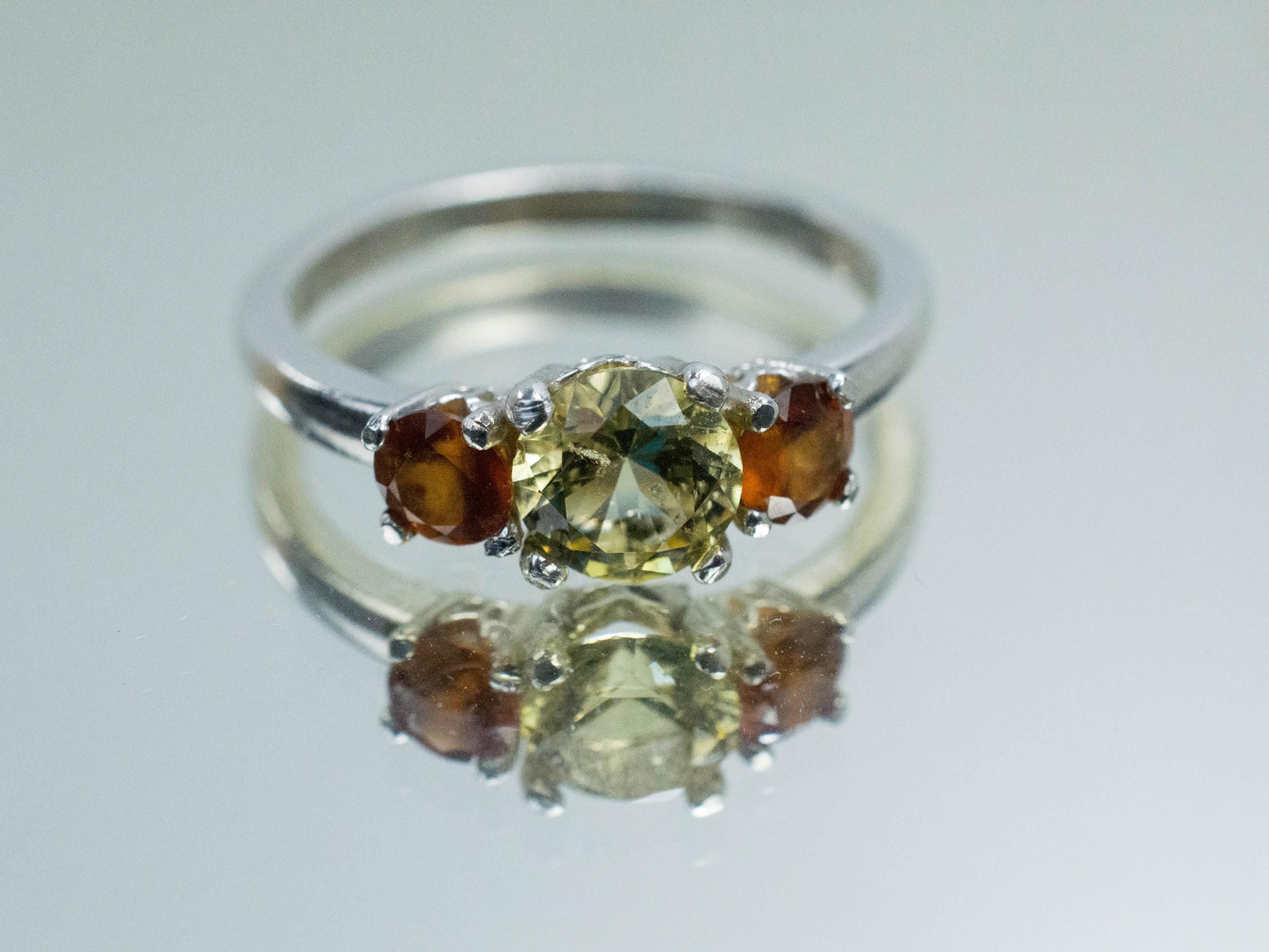 Danburite and Garnet Ring; Genuine Untreated Danburite and Hessonite Garnet - Mark Oliver Gems
