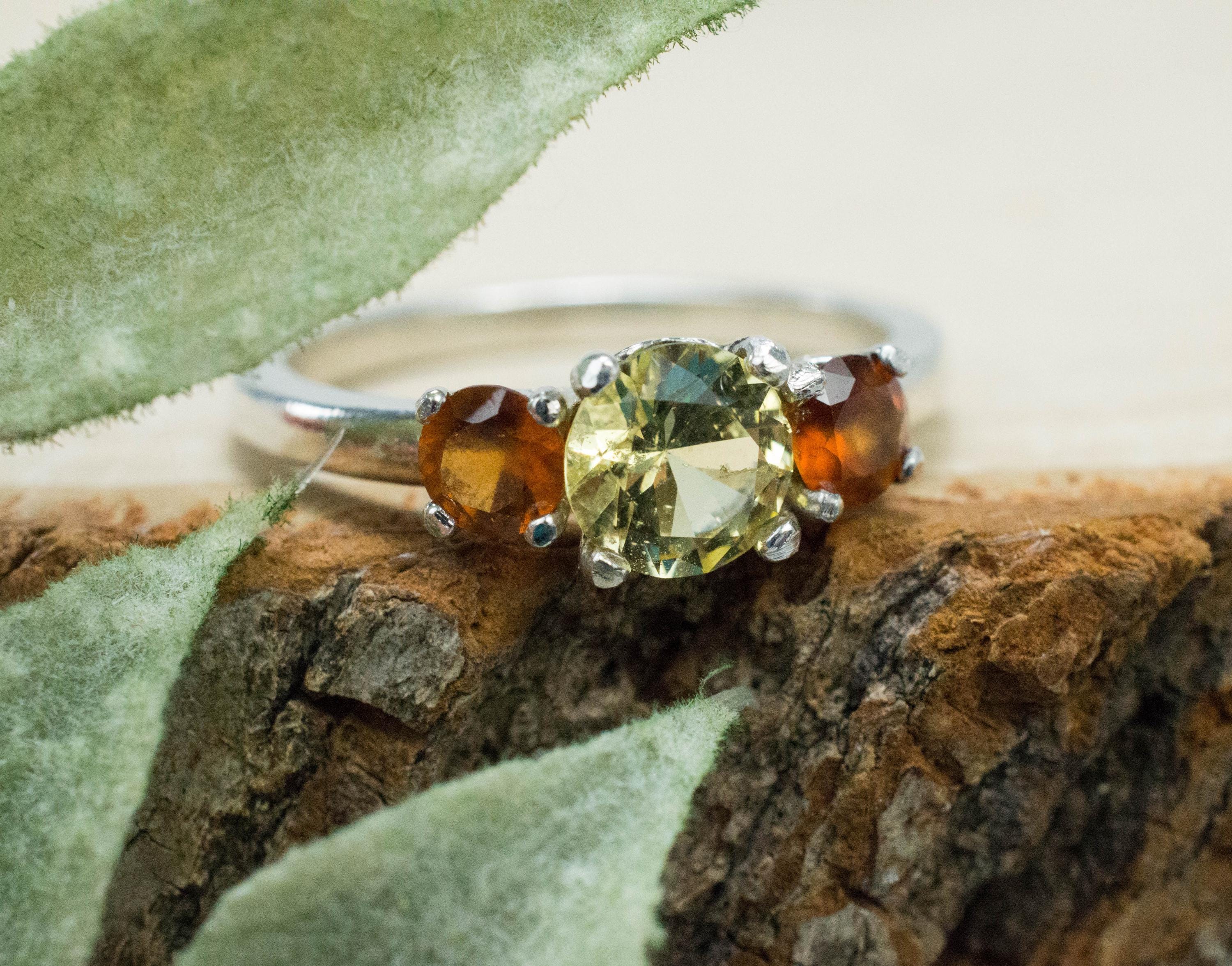 Danburite and Garnet Ring; Genuine Untreated Danburite and Hessonite Garnet - Mark Oliver Gems