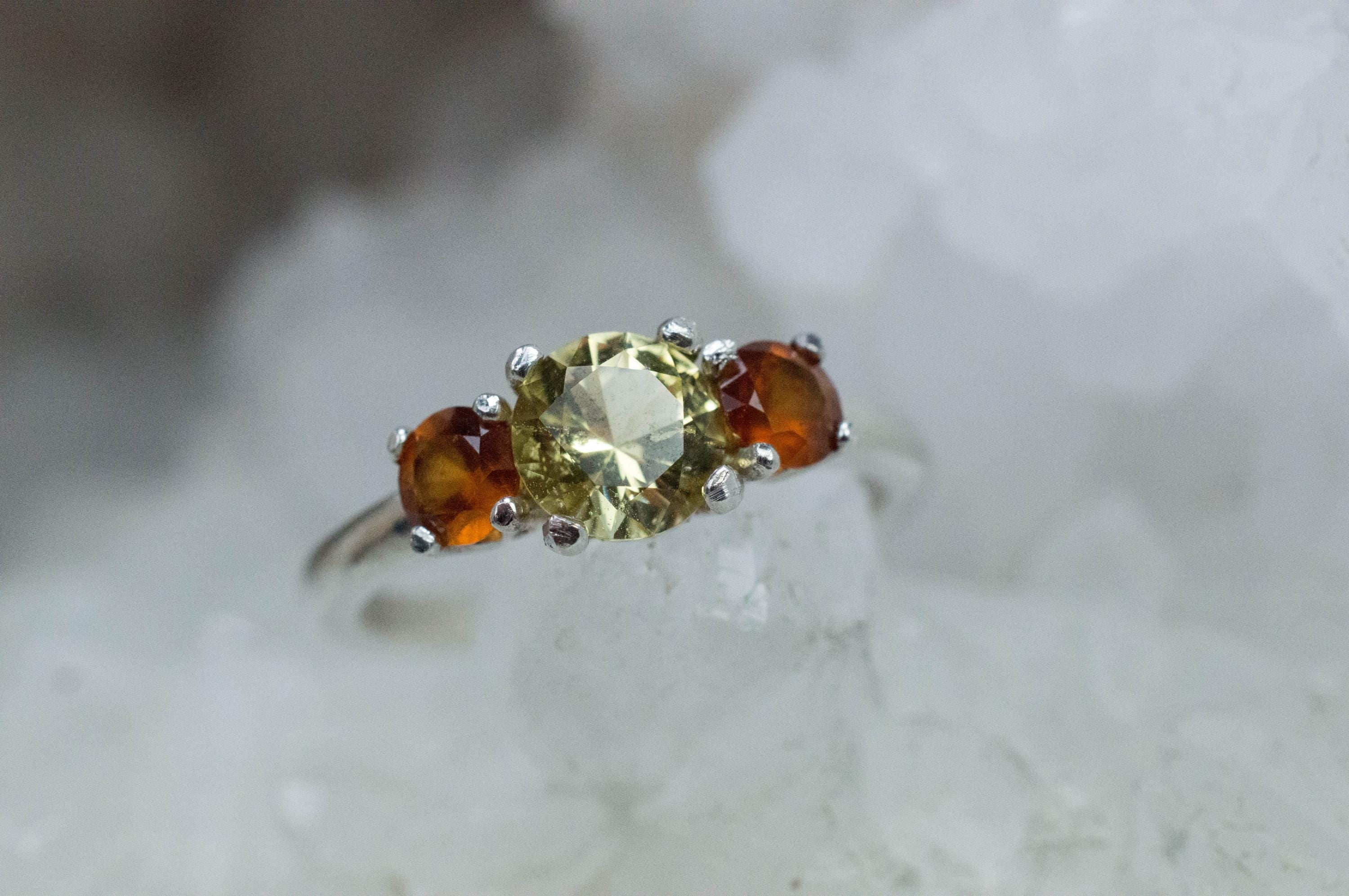 Danburite and Garnet Ring; Genuine Untreated Danburite and Hessonite Garnet - Mark Oliver Gems