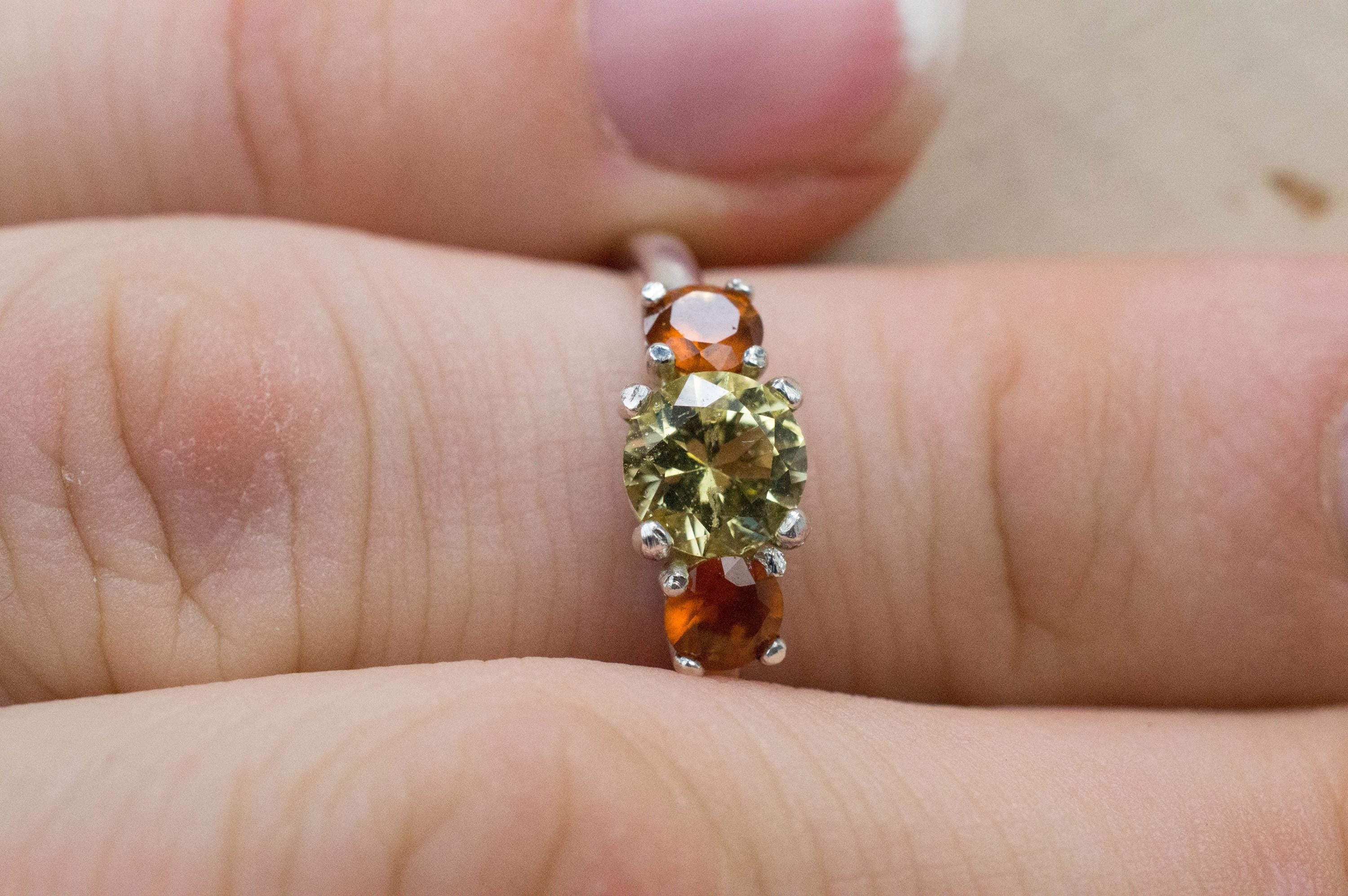 Danburite and Garnet Ring; Genuine Untreated Danburite and Hessonite Garnet - Mark Oliver Gems