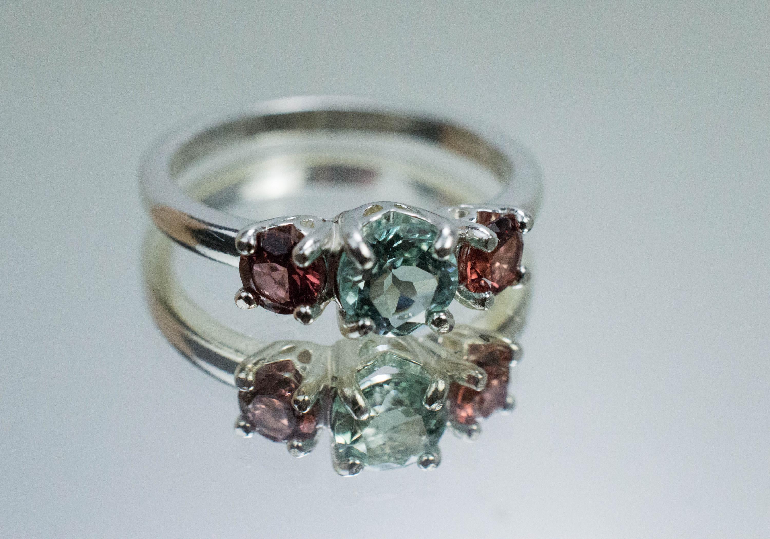 Green Beryl and Spinel Ring; Natural Untreated Nigerian Beryl and Vietnam Pink Spinel - Mark Oliver Gems