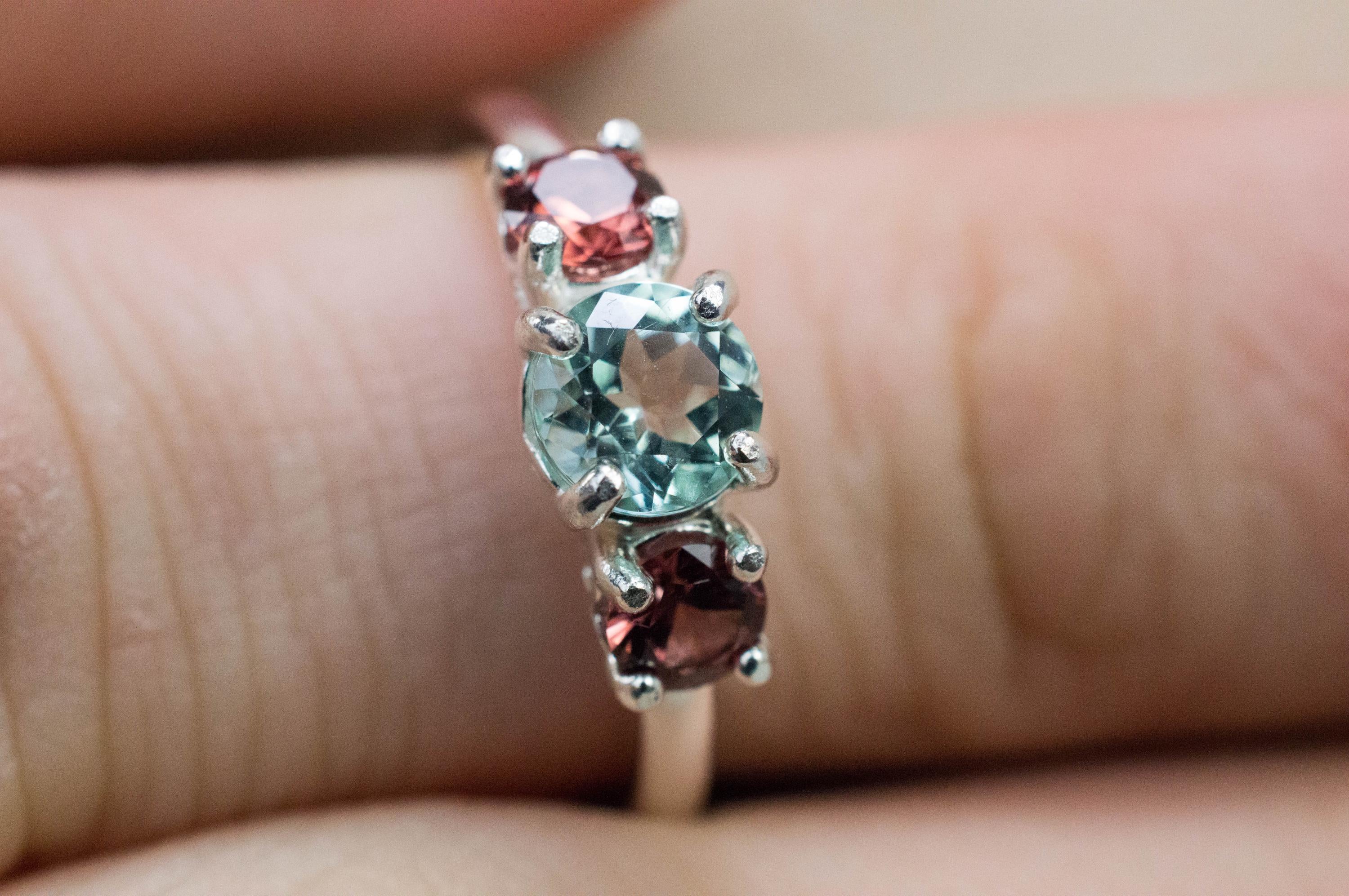 Green Beryl and Spinel Ring; Natural Untreated Nigerian Beryl and Vietnam Pink Spinel - Mark Oliver Gems